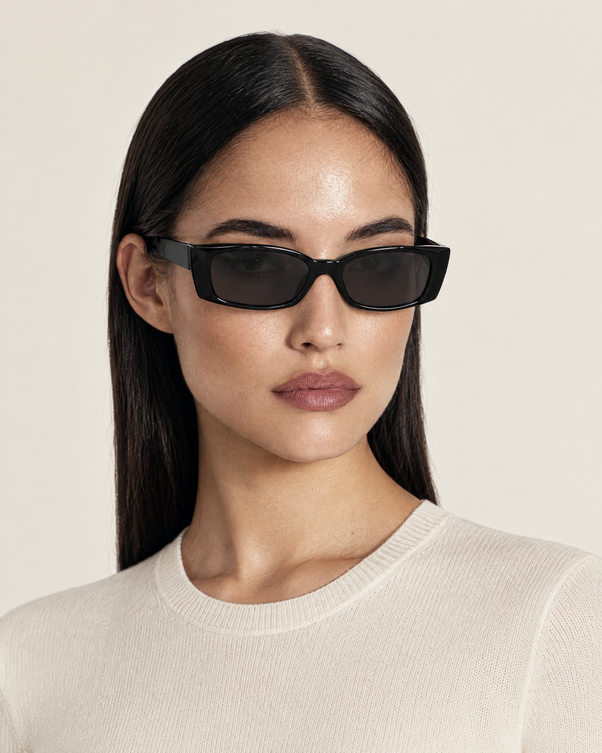 90s Acetate Polarised Sunglasses with Dark Tinted Lenses – Black/Grey worn by model