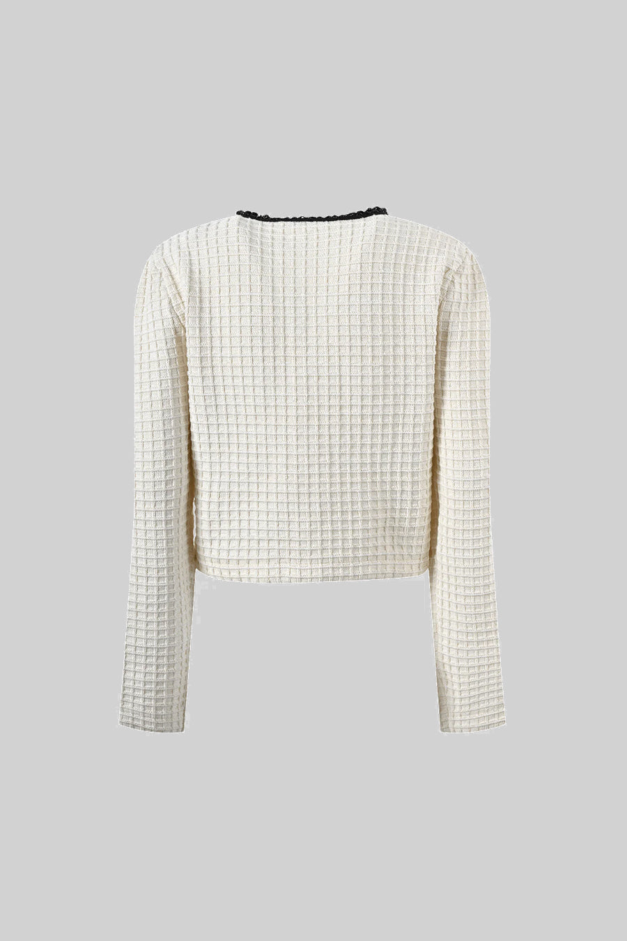 Tweed Long Sleeve Top and Flared Mini Skirt Set with Black Trim – Ivory – view 10