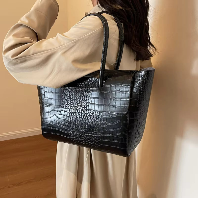 Jessica Croc-Embossed Vegan Leather Structured Tote Bag