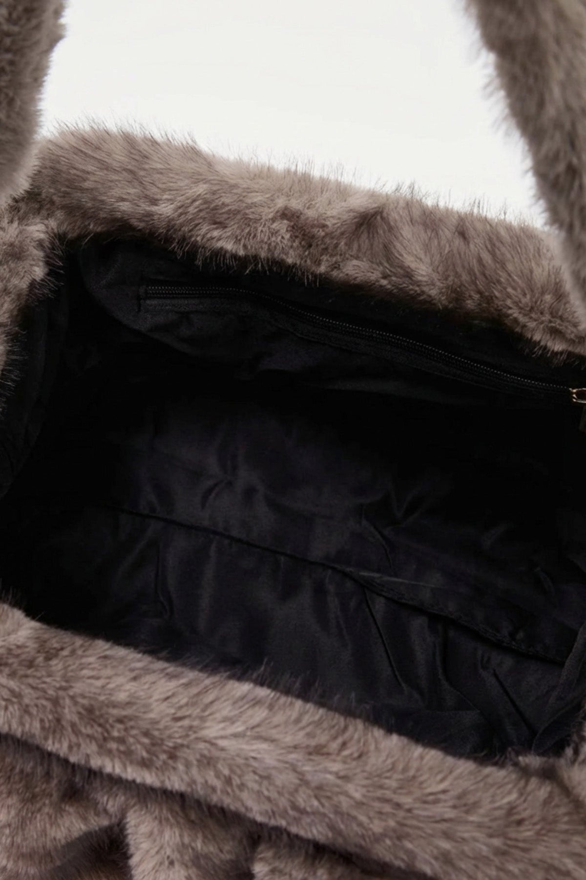 Faux Fur Ruched Pouch Shoulder Bag with Gold-Tone Hardware – Khaki – view 2
