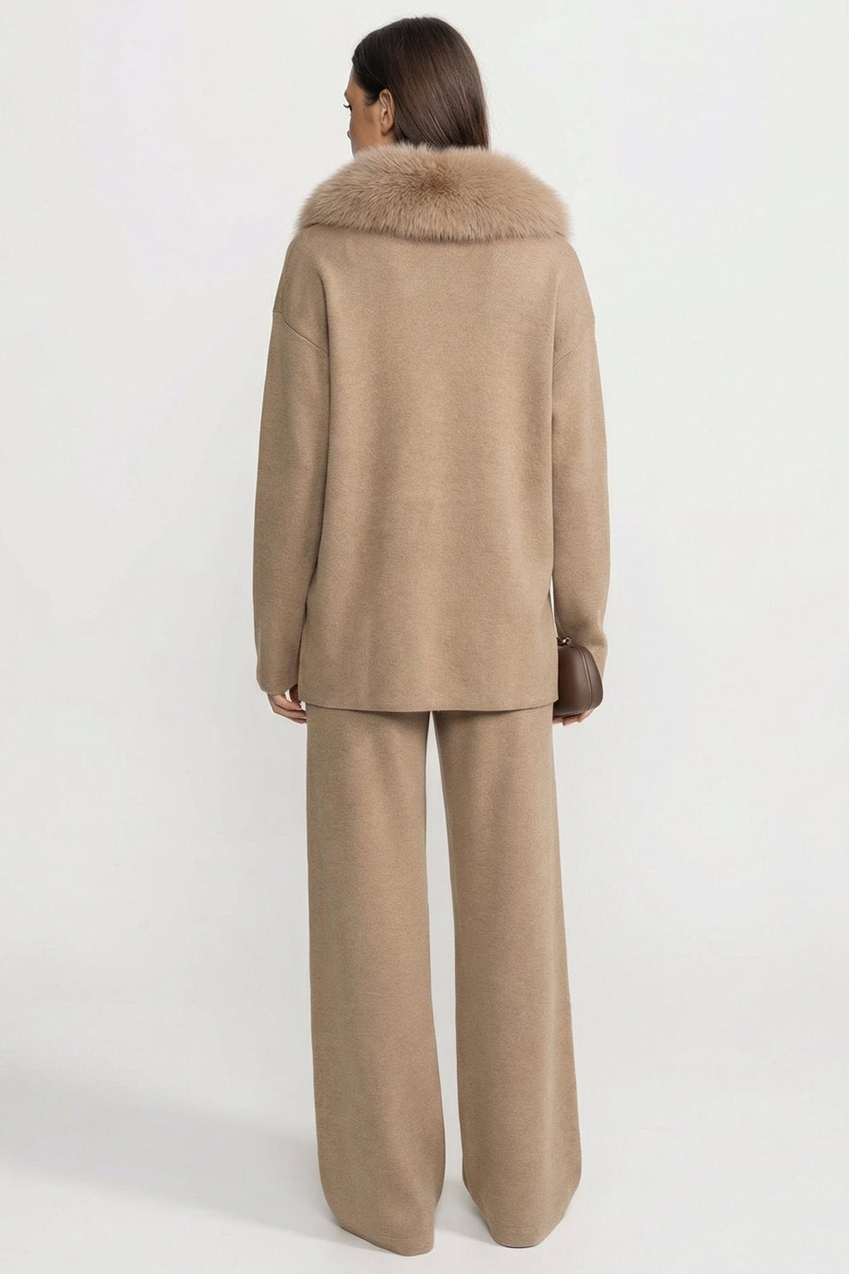 Knit Lounge Top and Straight Leg Trousers Set – Khaki – view 4