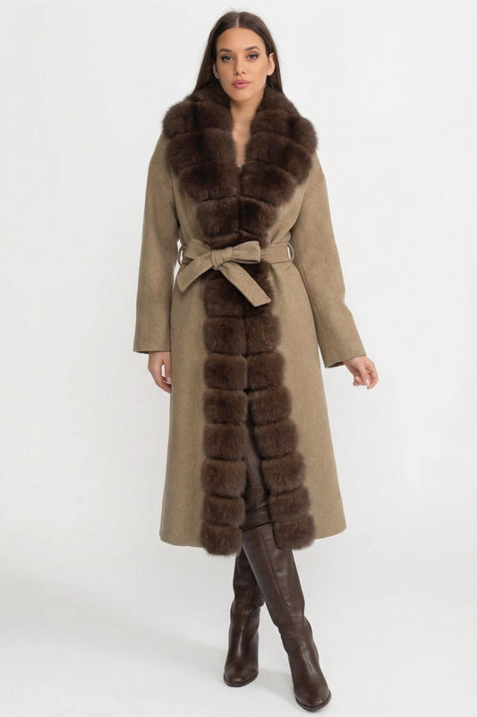 Longline Wool Wrap Coat with Full-Length Front Panel – Khaki