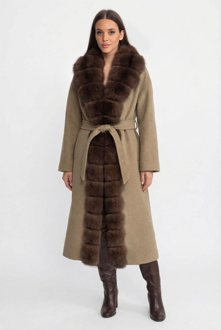 Longline Wool Wrap Coat with Full-Length Front Panel – Khaki – view 2