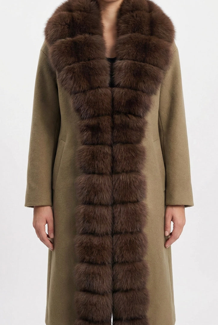Longline Wool Wrap Coat with Full-Length Front Panel – Khaki – view 3