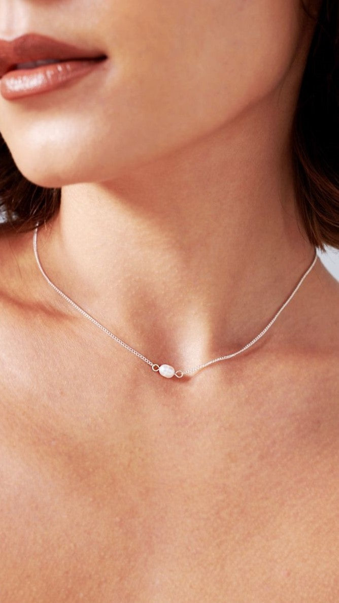 Kimmy Dainty Anti-Tarnish Necklace – Silver/Pearl