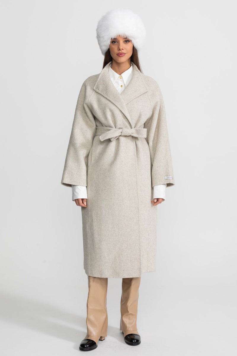 Belted midi coat, beige