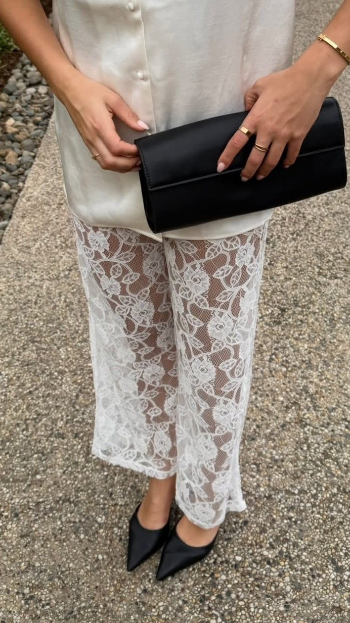 Baxter Sheer Lace Elasticated Waist Relaxed Leg Trousers – White – view 4