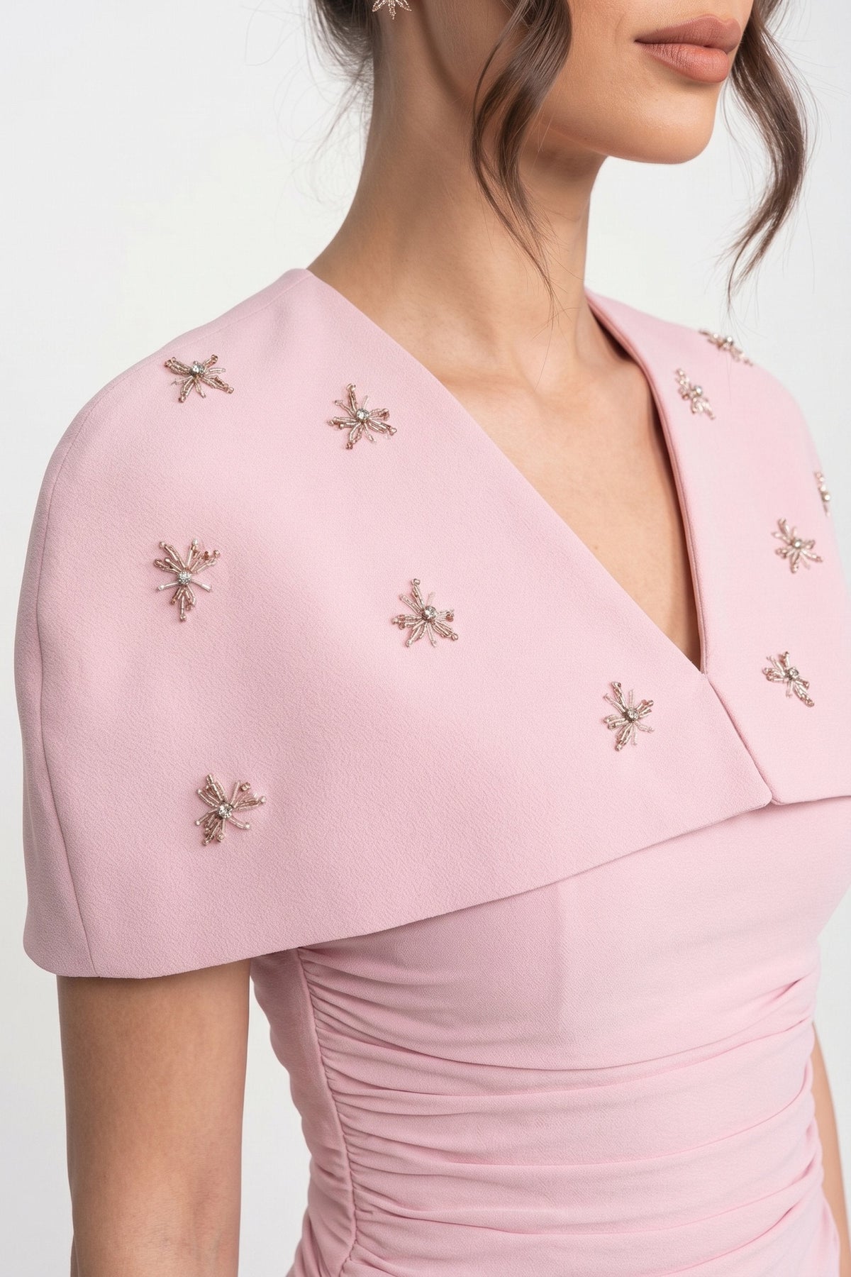 3-Piece Ruched Top, Detachable Cape and Maxi Skirt Co-ord Set – Pink