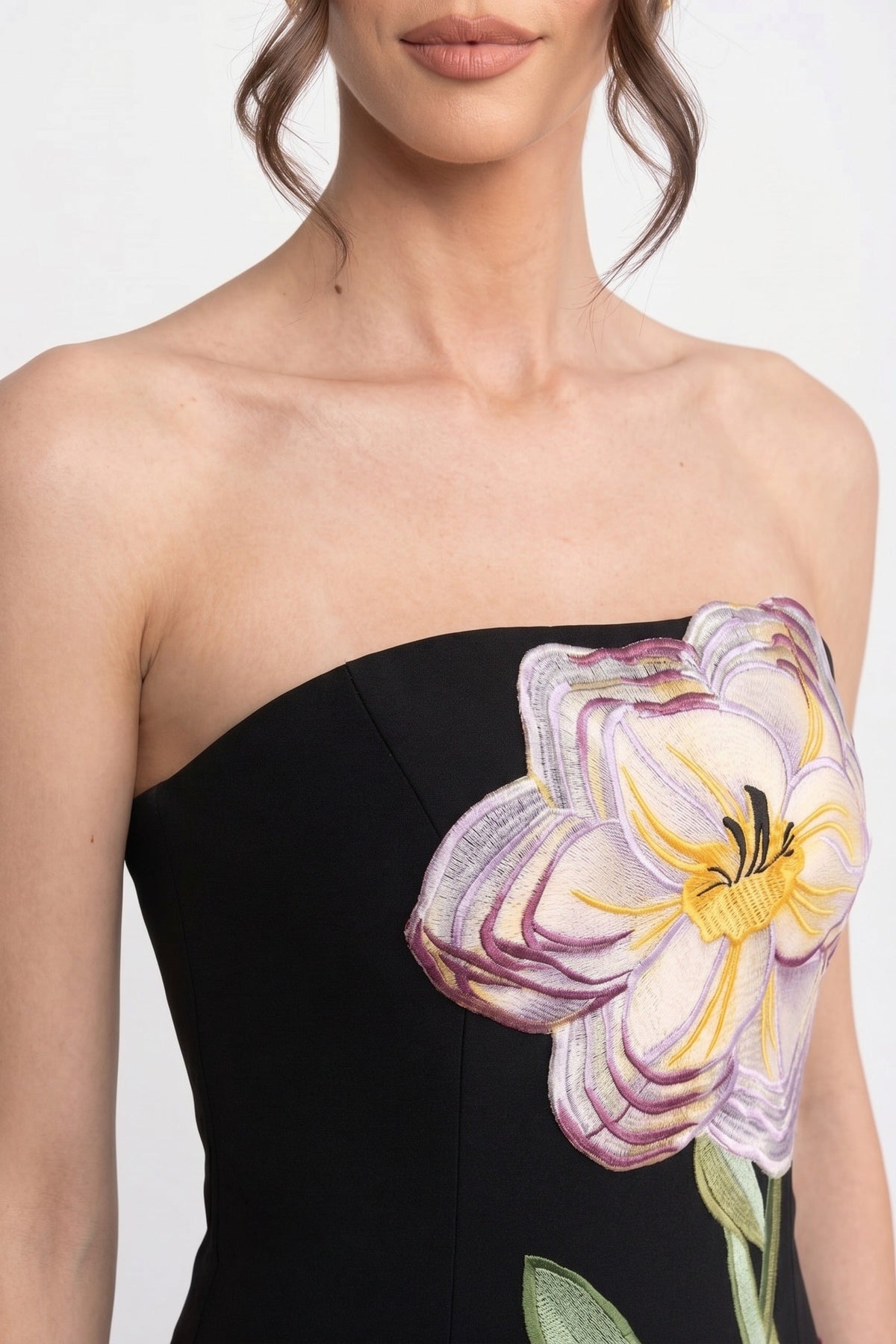 Strapless Iris Floral Print Column Maxi Dress – Black – view 4
