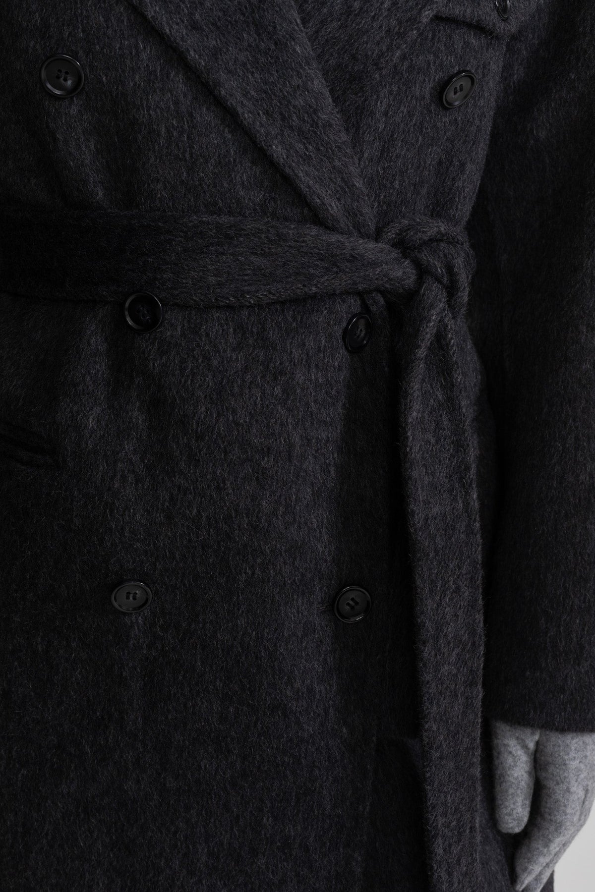 Double-Breasted Full Length Wool Coat with Self-Tie Belt – Charcoal Grey – view 4