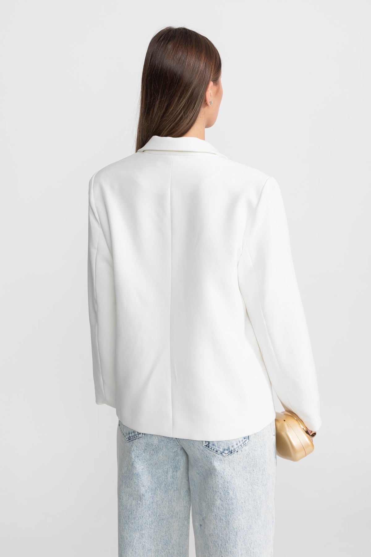 Double-Breasted Tailored Blazer with Peak Lapels and Belt – White – view 11