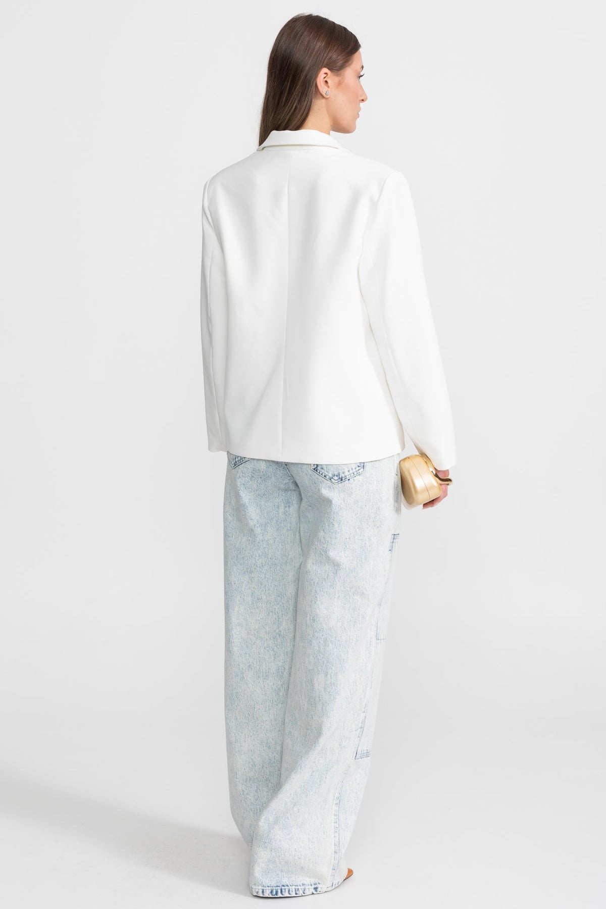 Double-Breasted Tailored Blazer with Peak Lapels and Belt – White – view 12
