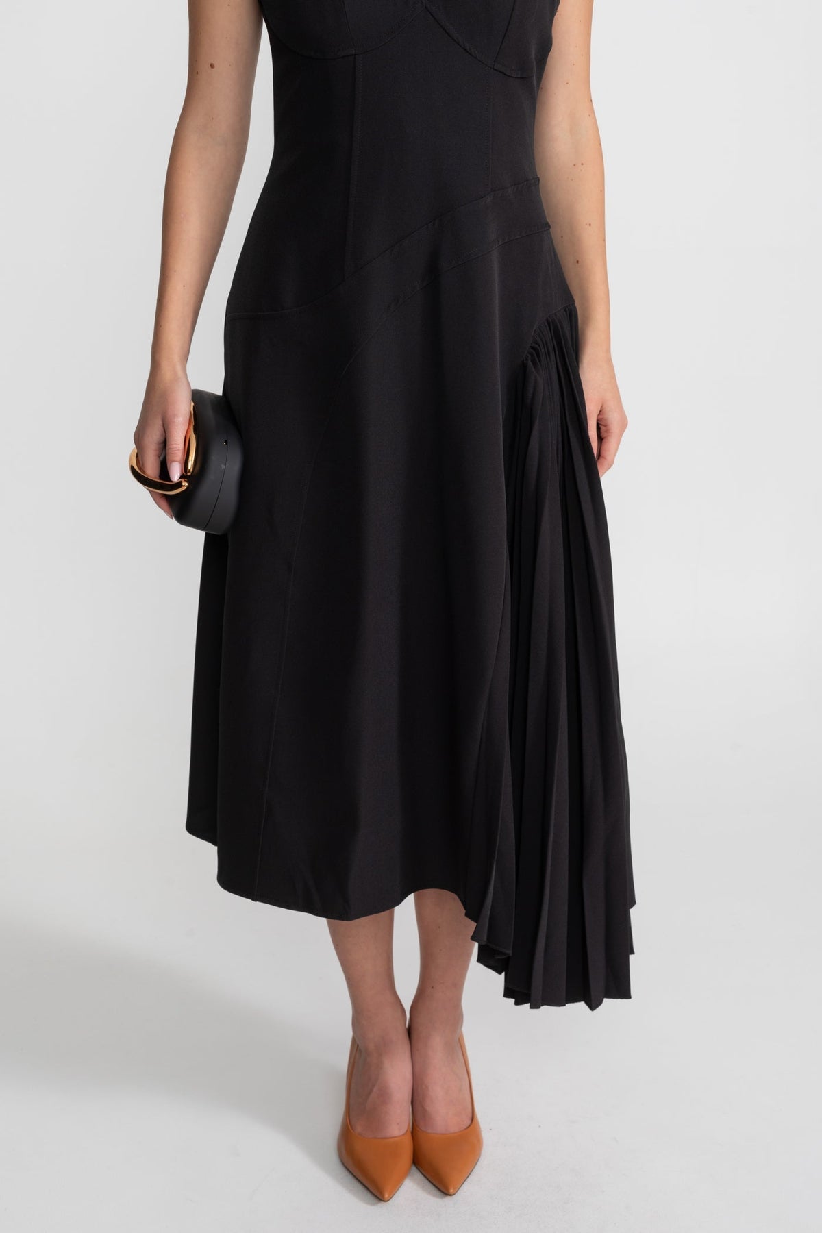 Halter Neck Keyhole Midi Dress with Side Pleated Panel – Black – view 4