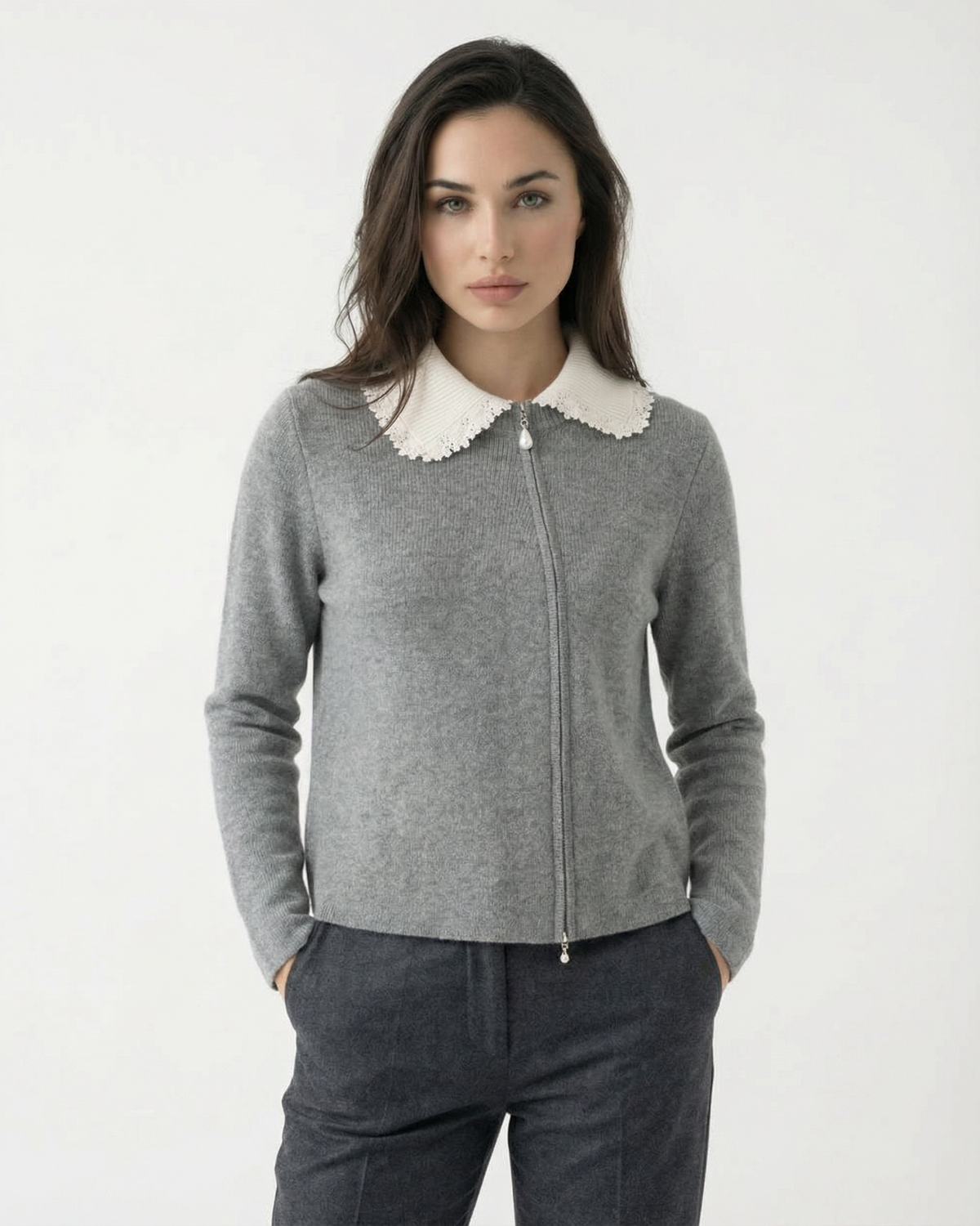 Pure Cashmere Knitted Jacket with Baroque Pearl Embellishment – view 12