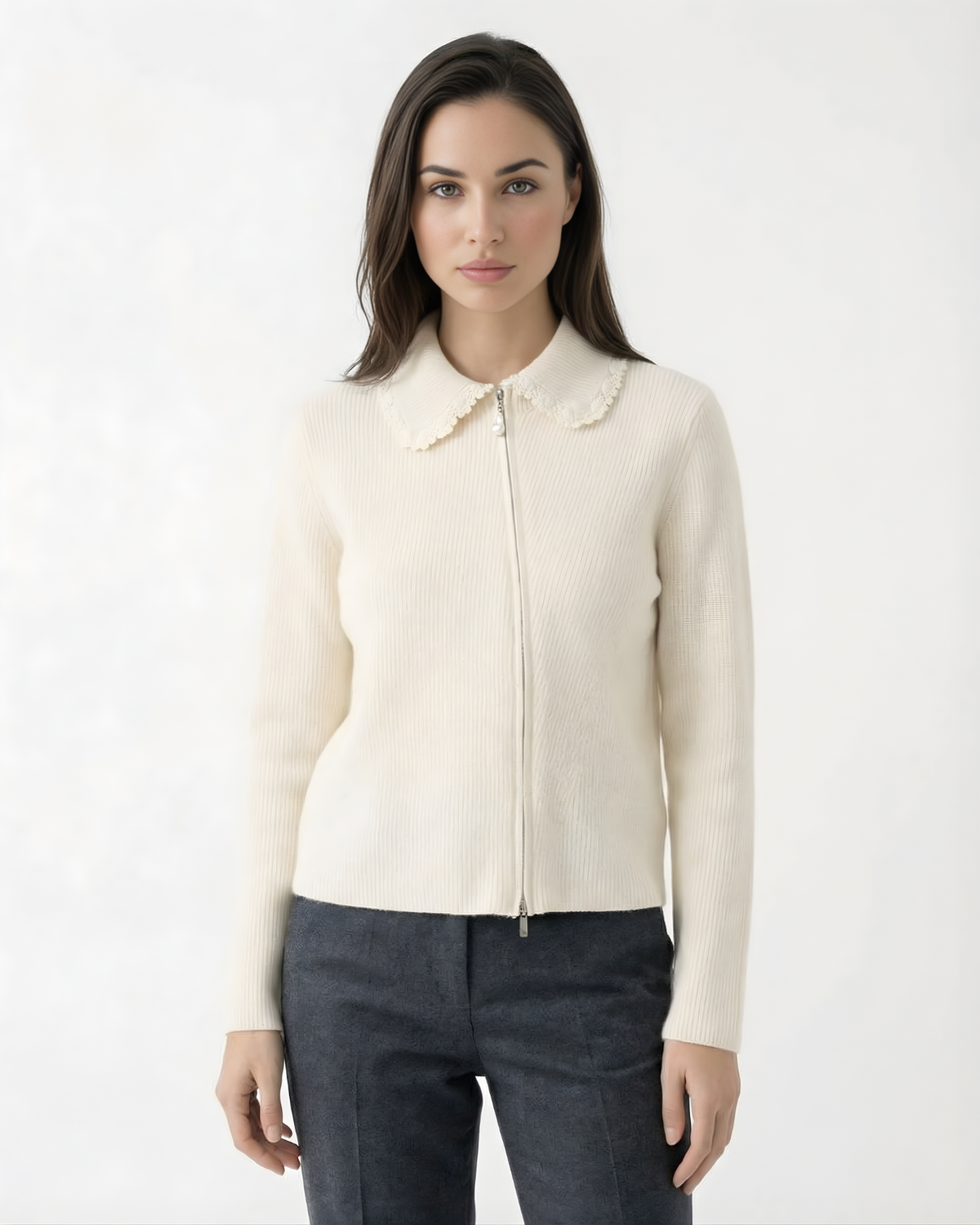 Pure Cashmere Knitted Jacket with Baroque Pearl Embellishment – view 8
