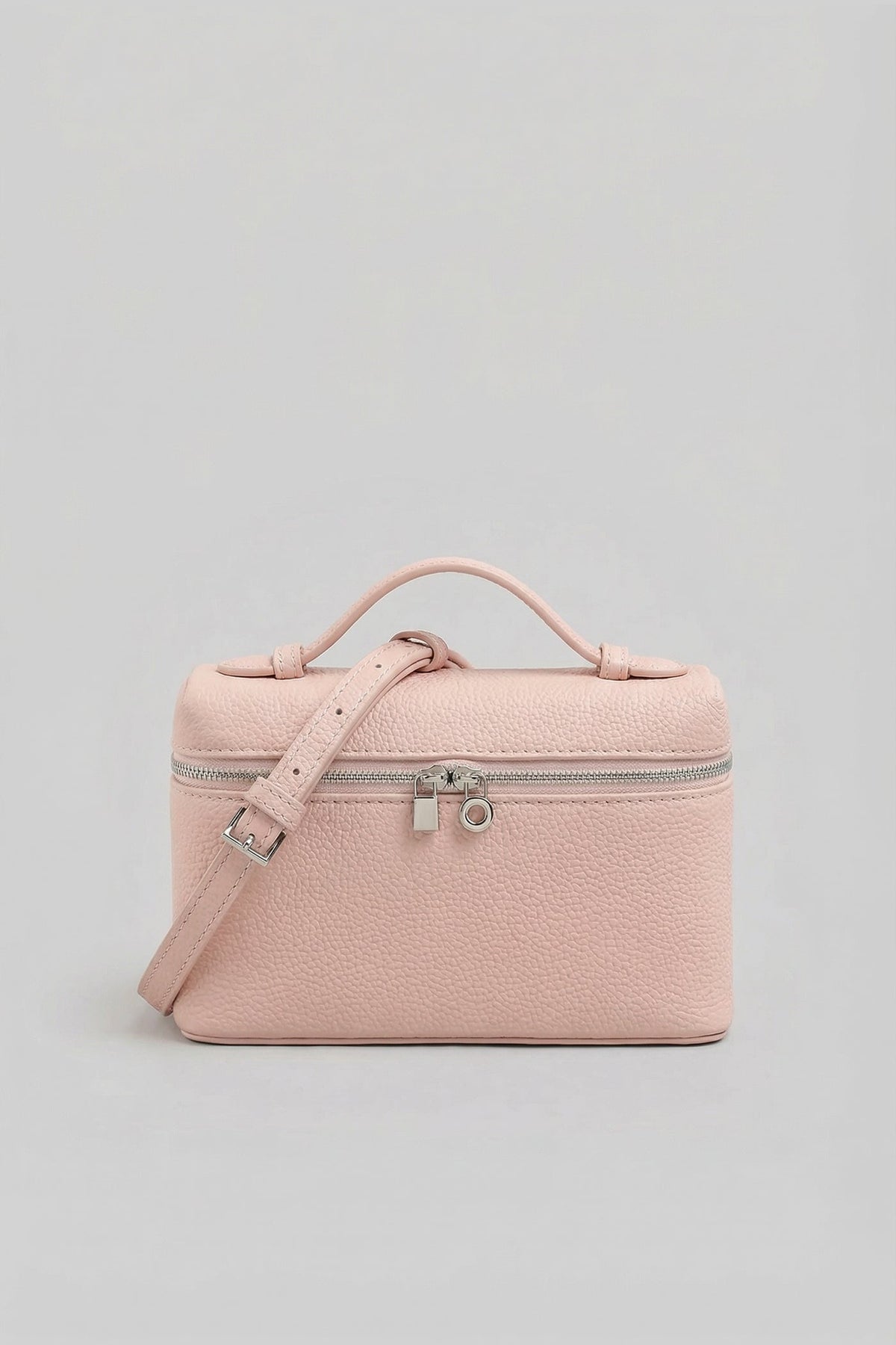 Structured Pebbled Leather Vanity Bag with Top Handle – Pink – view 2