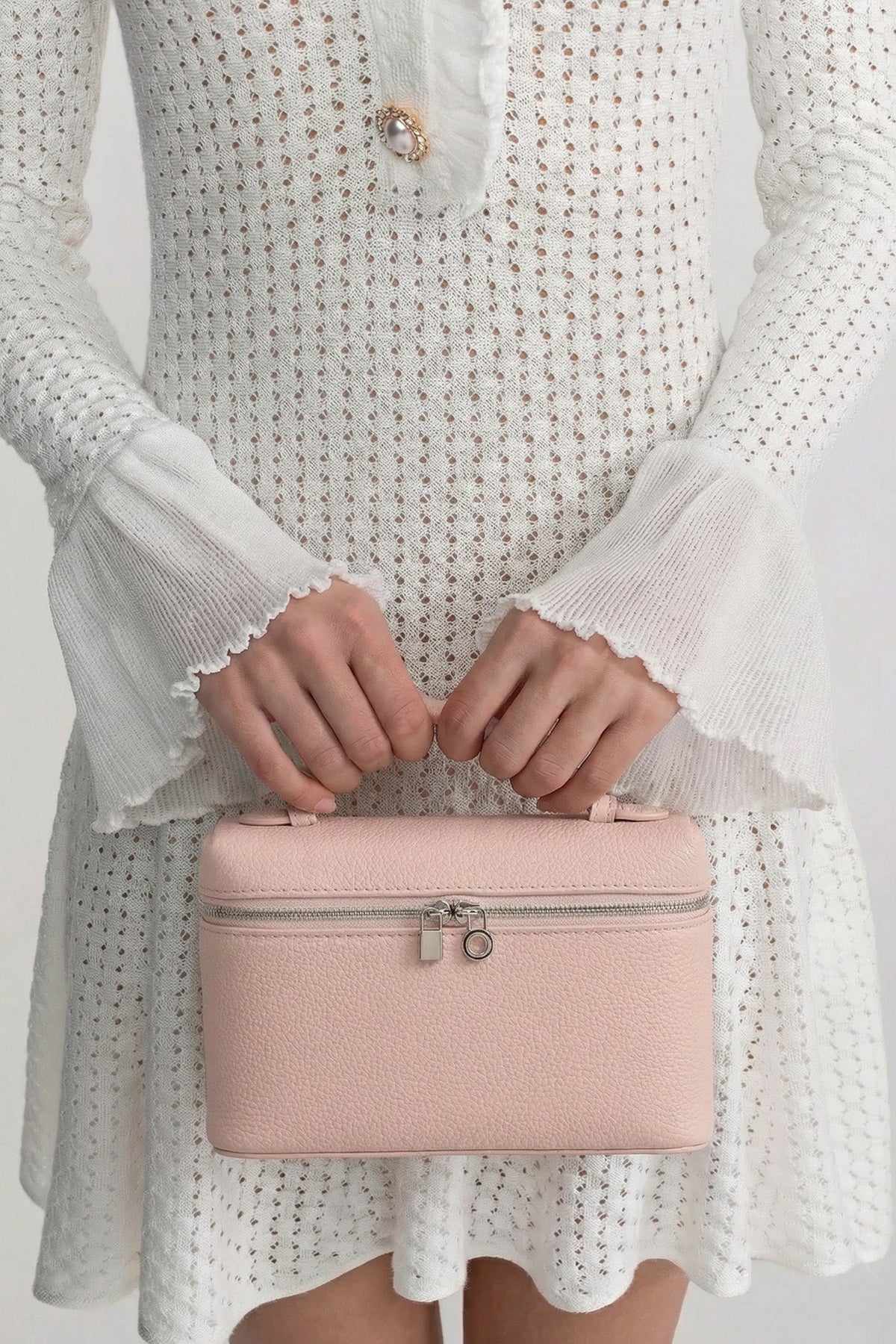 Structured Pebbled Leather Vanity Bag with Top Handle – Pink