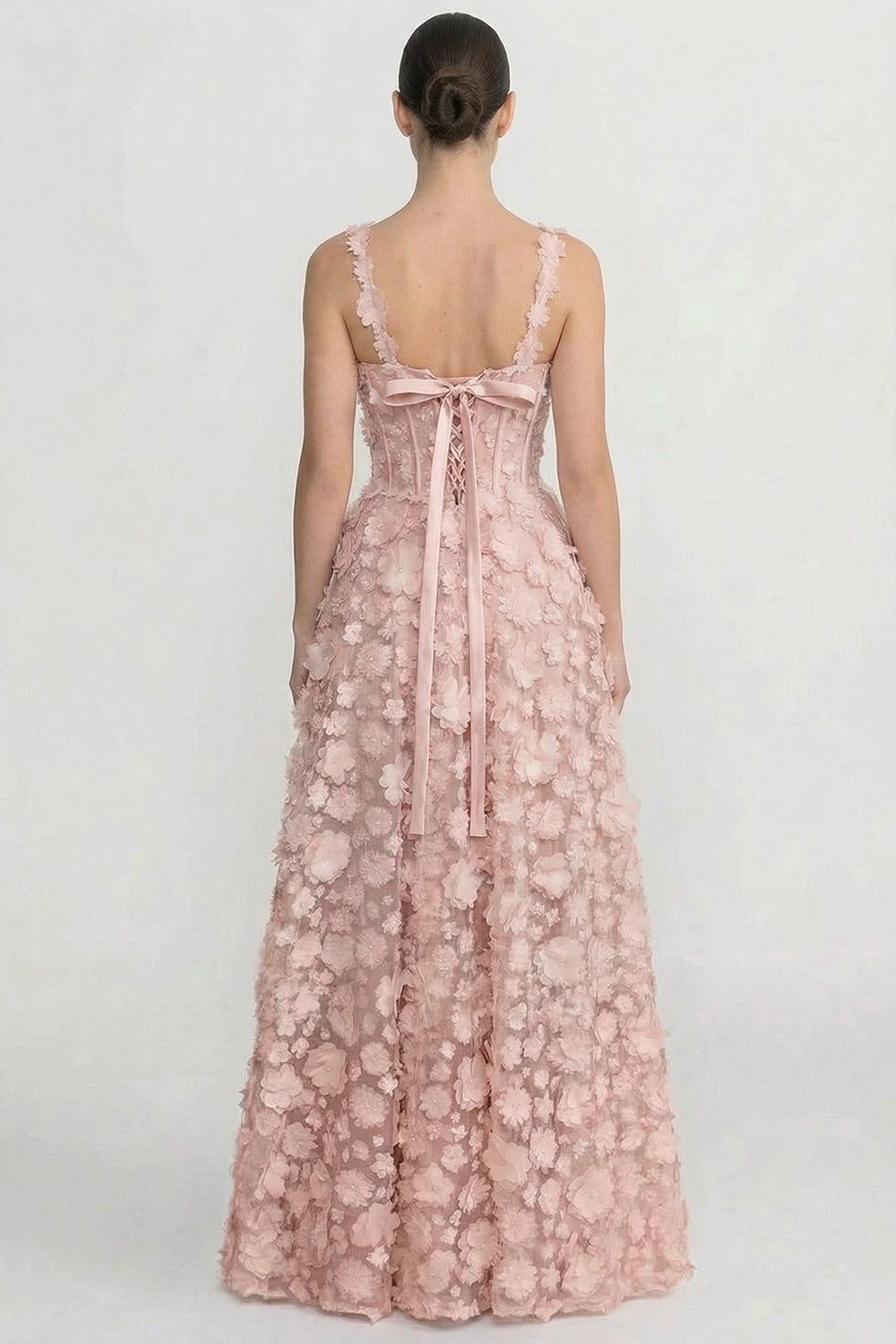 Floral Appliqué Corset Bodice Sweetheart Neck Maxi Dress – Pink – view 7
