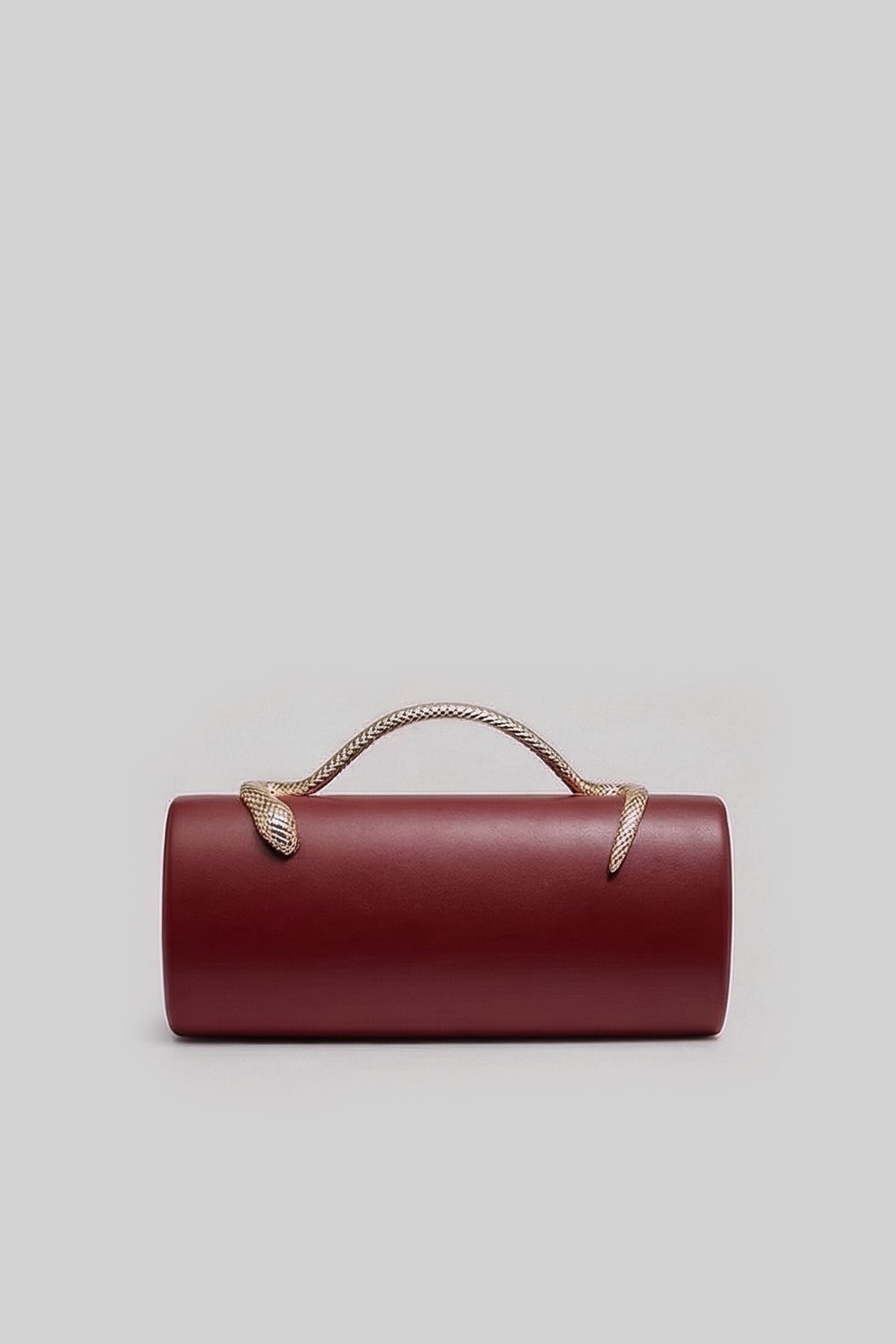 Structured Faux Leather Clutch with Snake Handle and Gold Chain – Burgundy – view 2