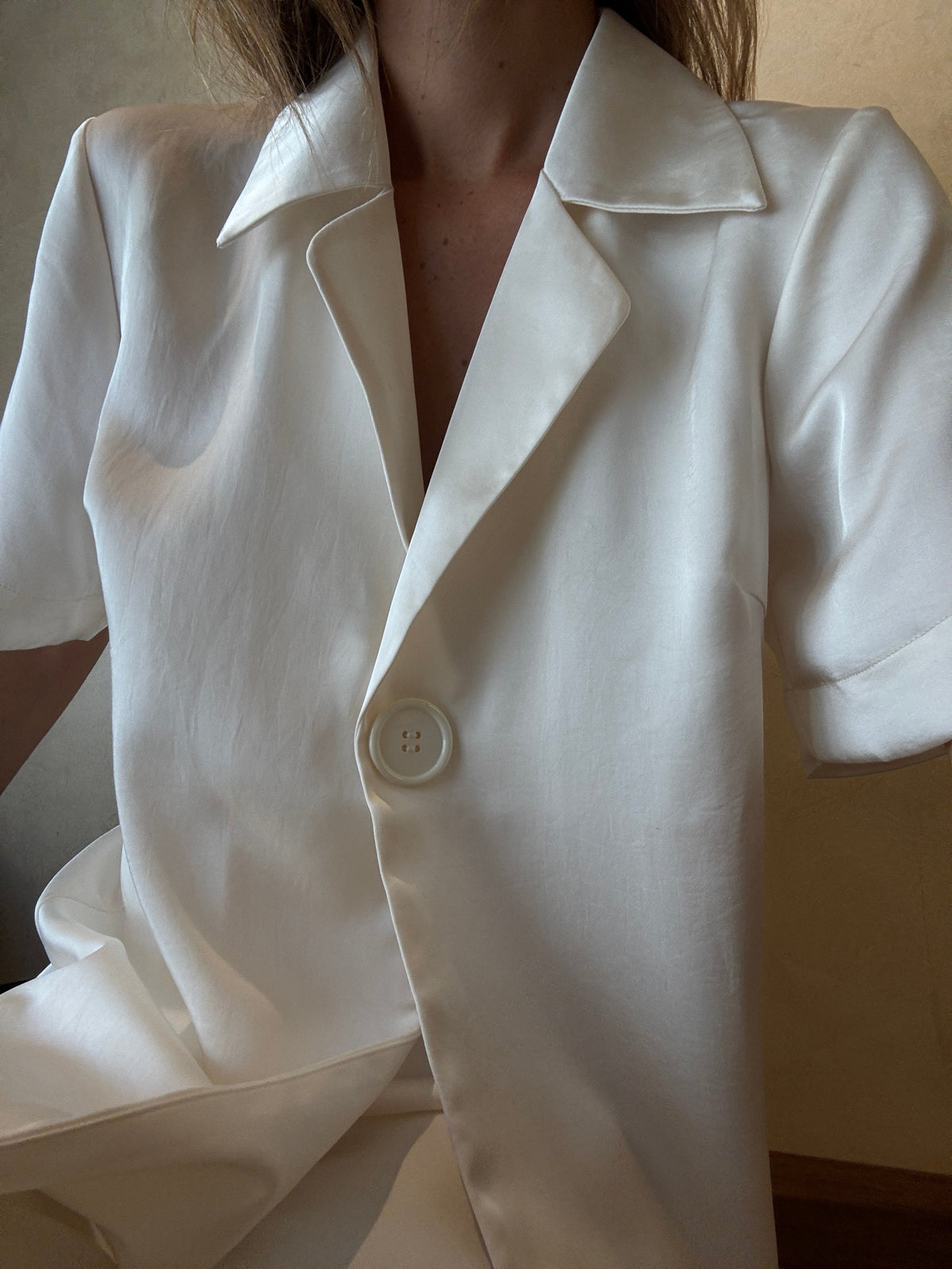 Imogen Polo Collar Oversized Button Shirt – Cream – view 18