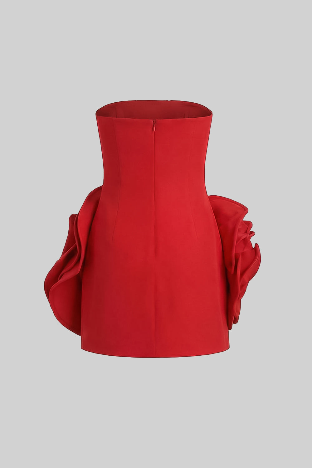 Strapless Sculptural Mini Dress with 3D Rose Appliqués – Red – view 4