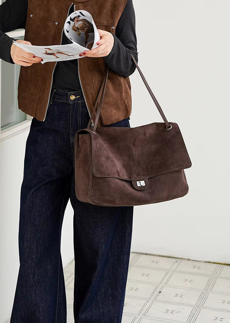 Ruth Matte Faux Suede Crossbody Tote with Front Flap Pocket – view 2
