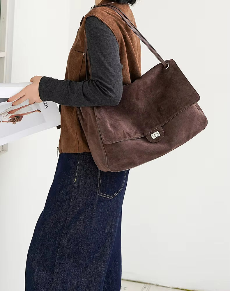 Ruth Matte Faux Suede Crossbody Tote with Front Flap Pocket – view 3
