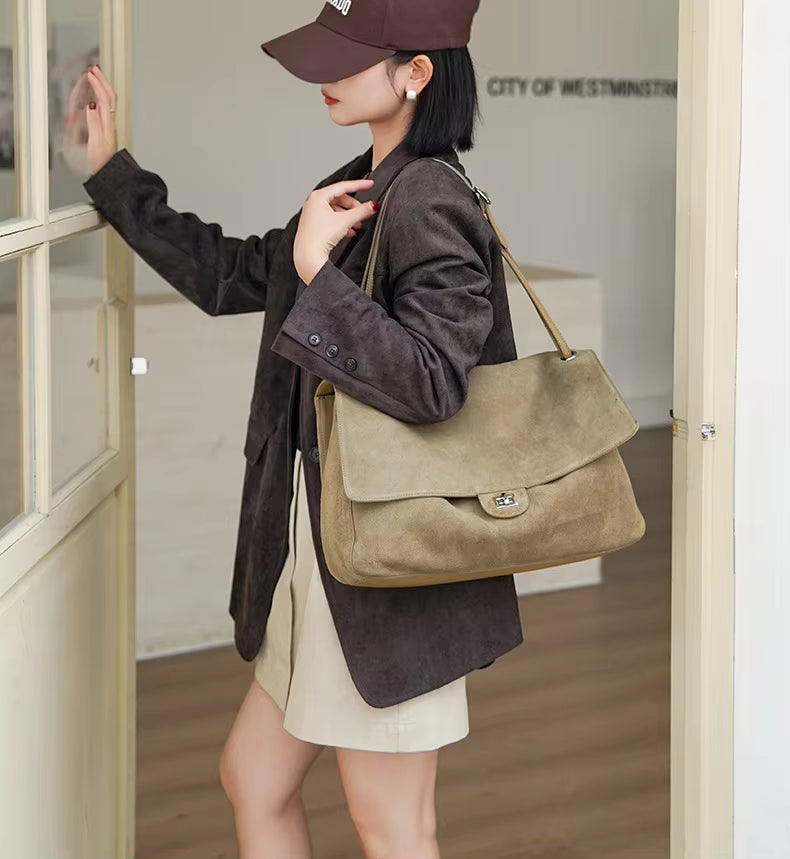 Ruth Matte Faux Suede Crossbody Tote with Front Flap Pocket – view 8