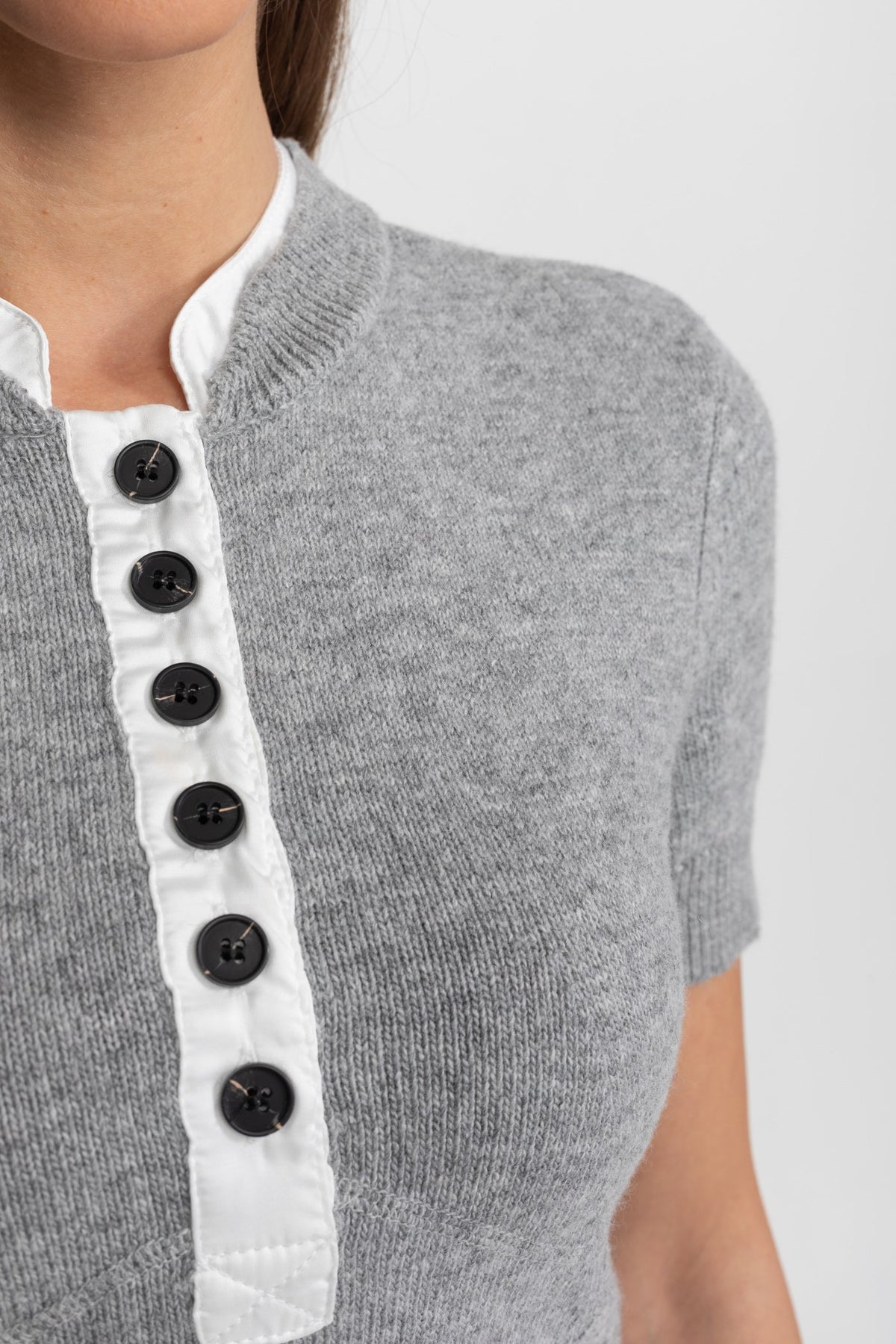 Short Sleeve Knit Top and Midi Skirt Co-ord with Shirt Insert – Grey – view 6