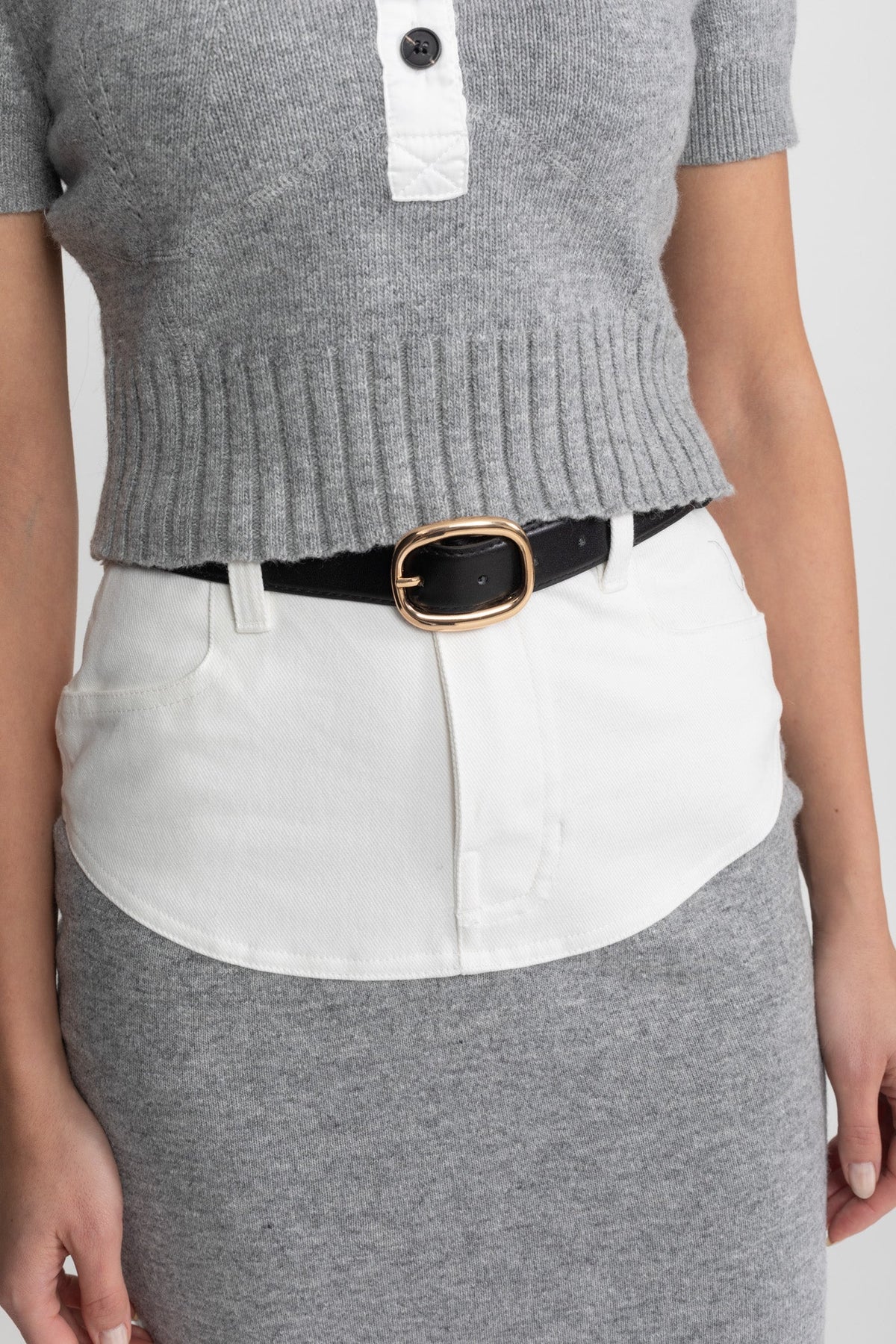 Short Sleeve Knit Top and Midi Skirt Co-ord with Shirt Insert – Grey – view 7