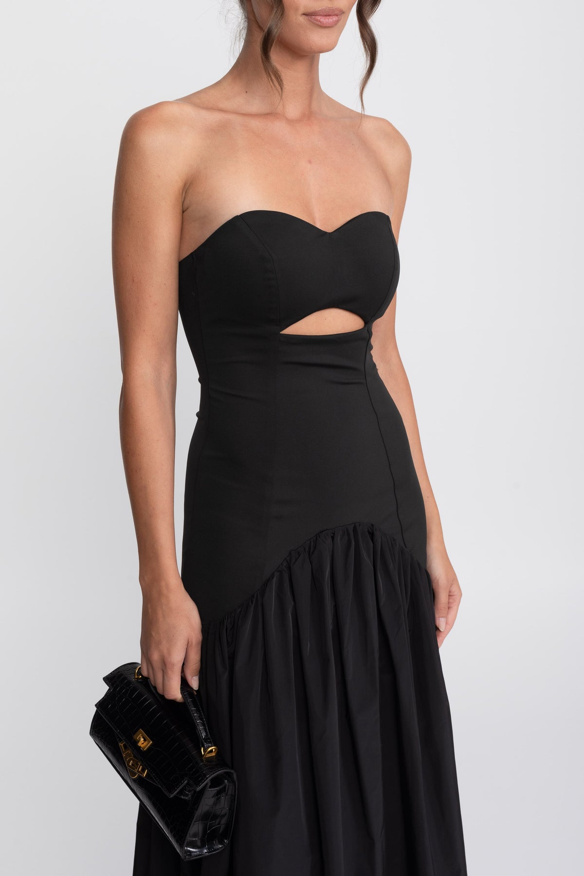 Strapless Sweetheart Drop Waist Gown with Gathered Skirt – Black – view 4