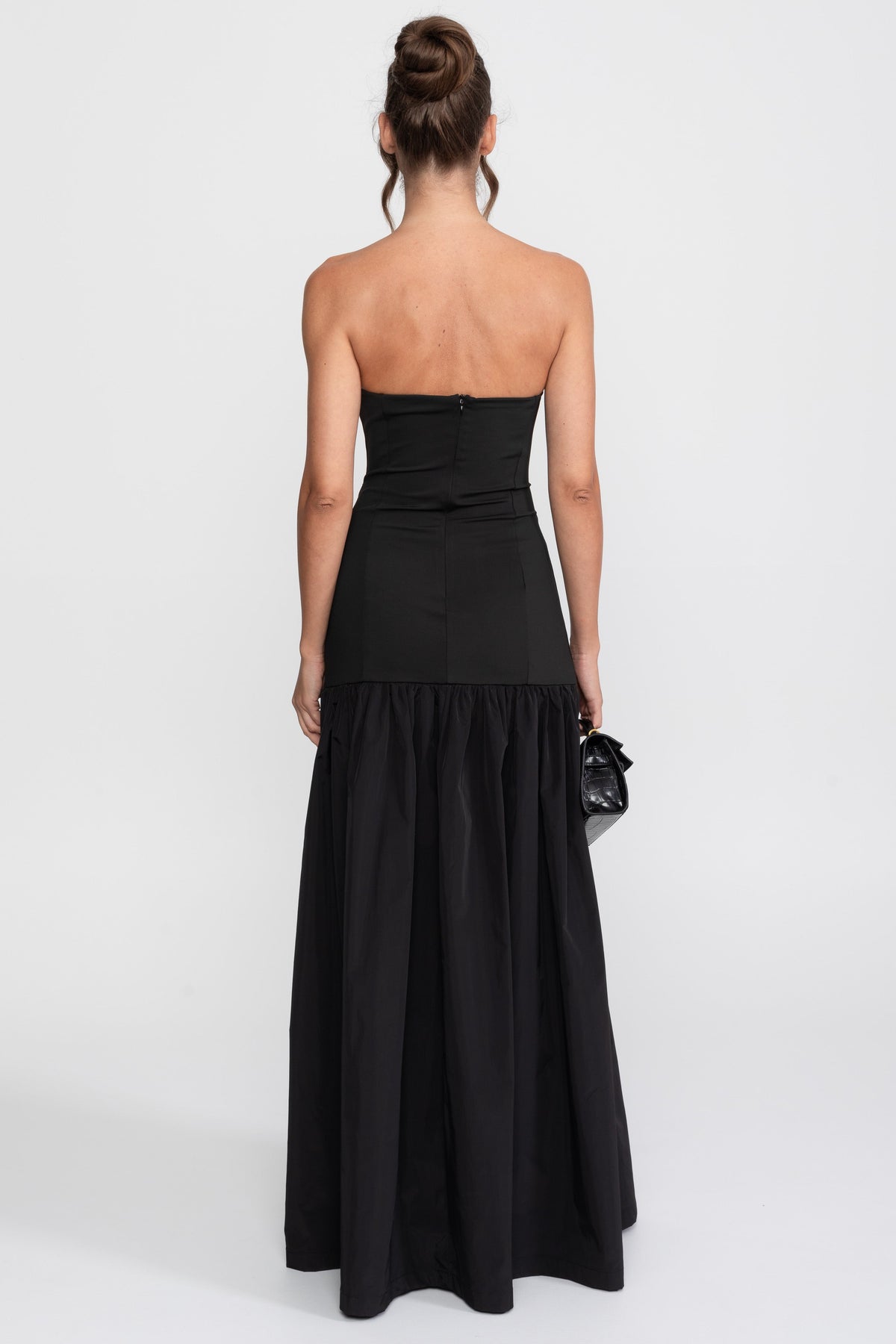 Strapless Sweetheart Drop Waist Gown with Gathered Skirt – Black – view 6
