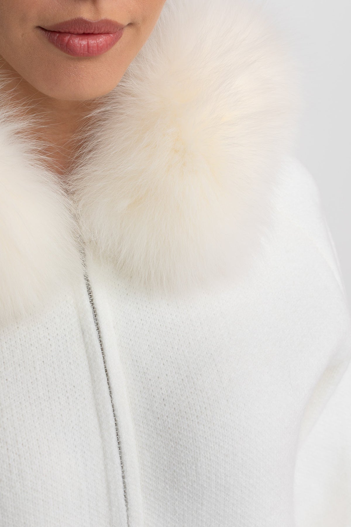 Zip-Up Wool Blend Knit Hoodie – Ivory – view 3