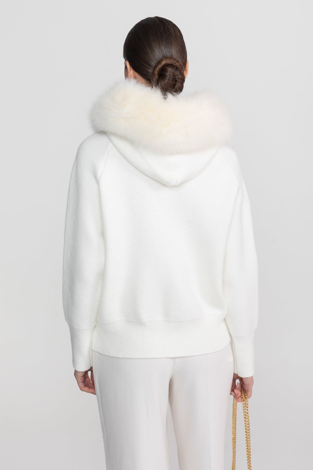 Zip-Up Wool Blend Knit Hoodie – Ivory – view 4