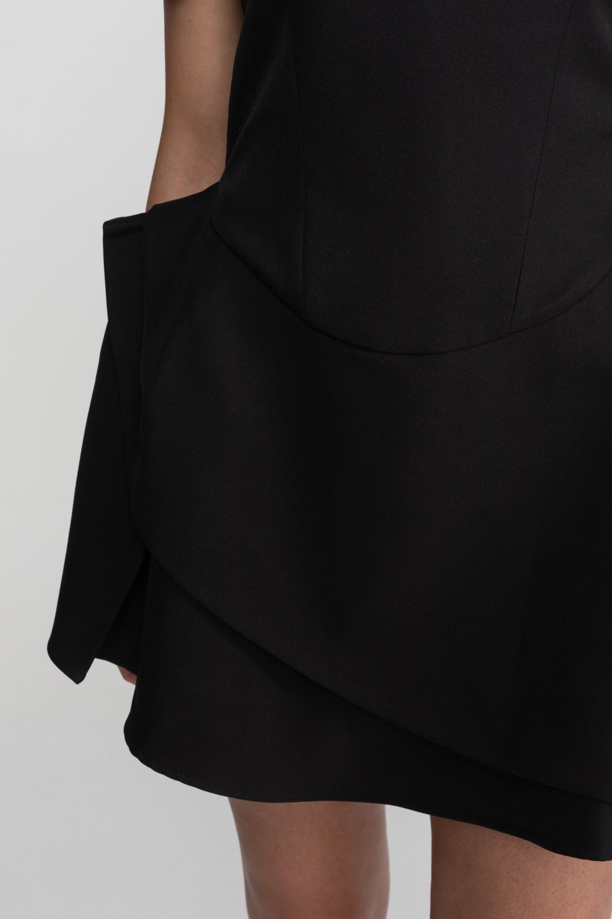 Puff Sleeve Tailored Mini Dress with Crystal Embellished Neckline – Black – view 5