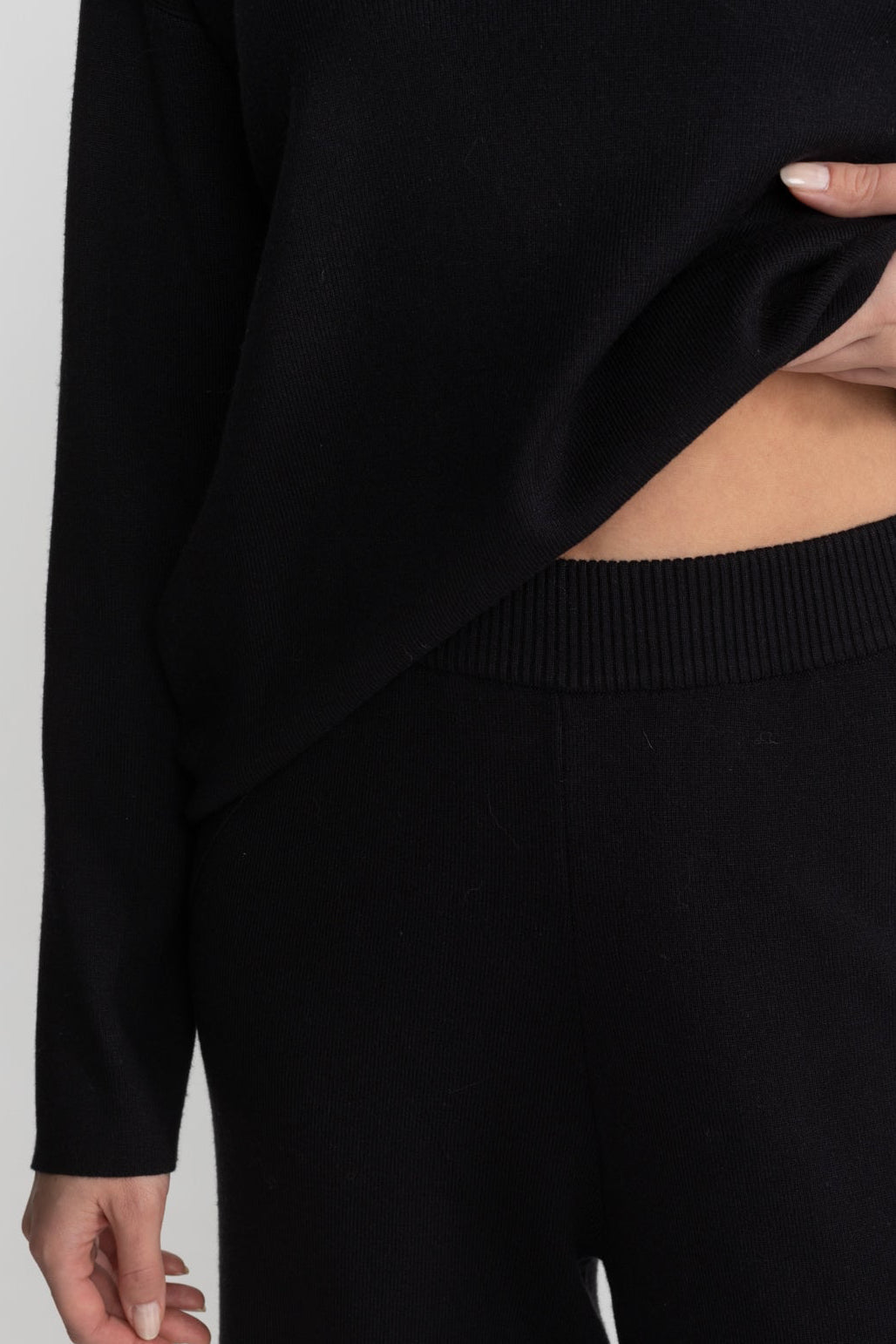 Knit Lounge Top and Straight Leg Trousers Set – Black/Grey – view 7