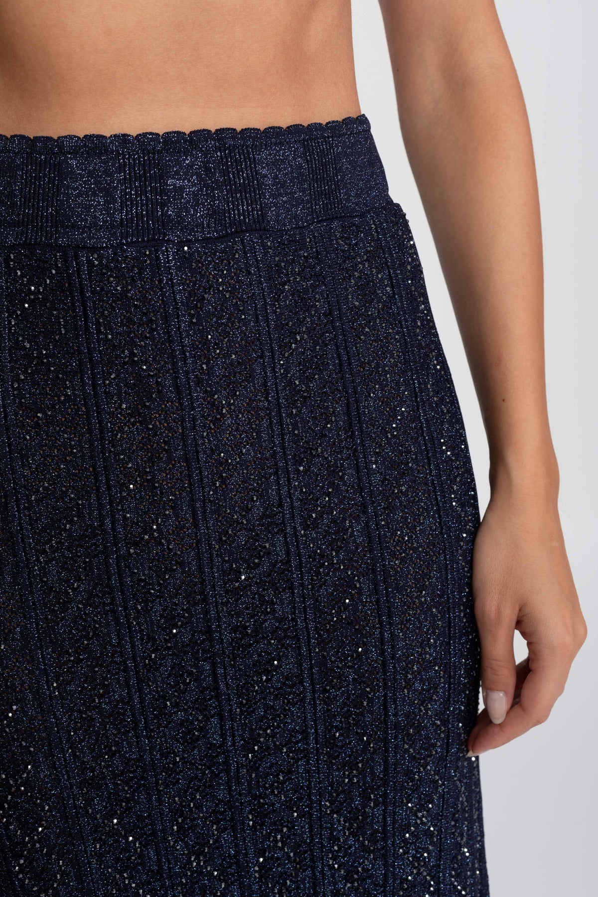 Diamond Pattern Lace Cropped Top and Maxi Skirt Co-ord Set – Navy – view 11
