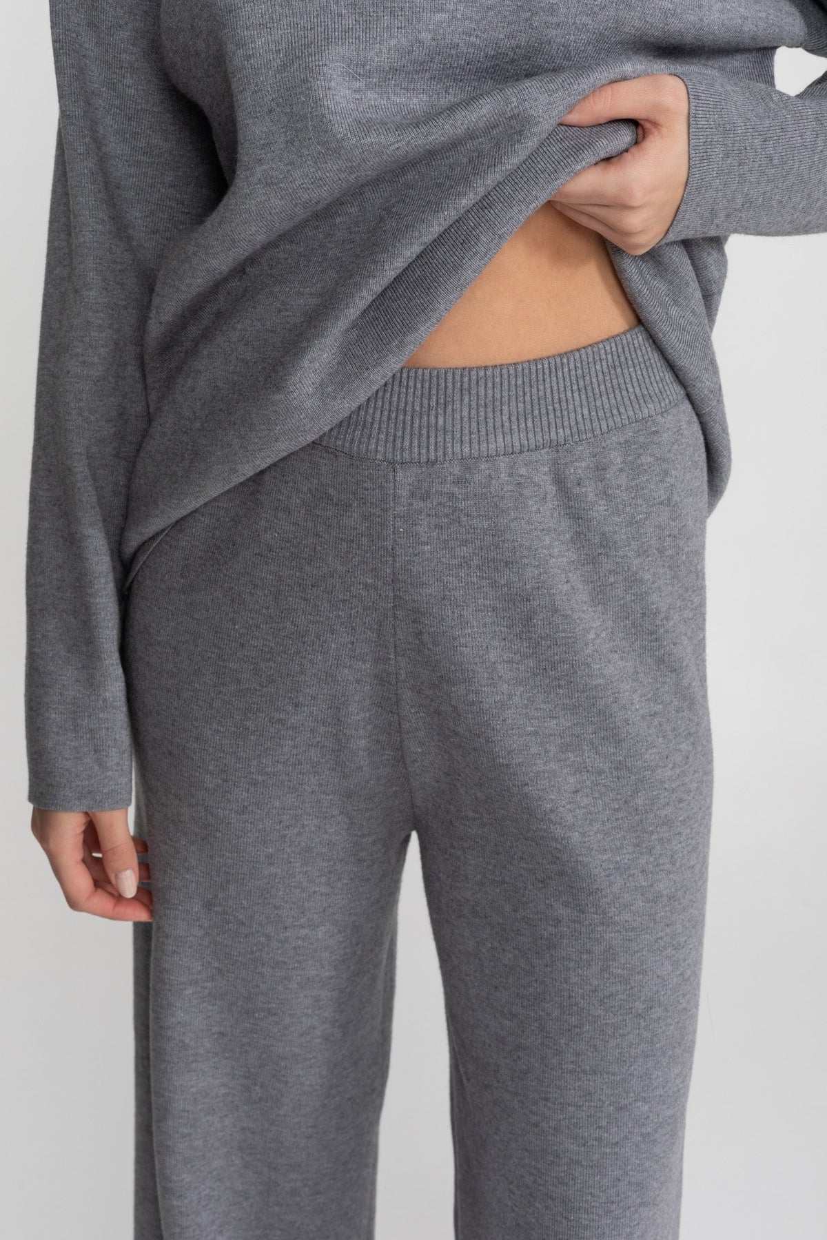 Knit Lounge Top and Straight Leg Trousers Set – Grey – view 6