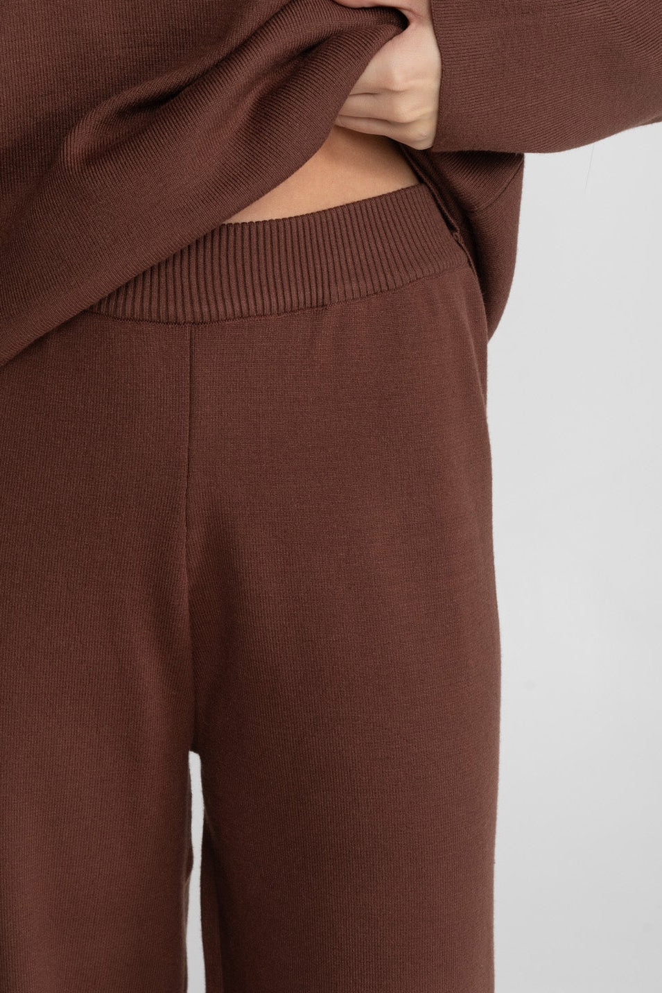 Knit Lounge Top and Straight Leg Trousers Set – Brown – view 5