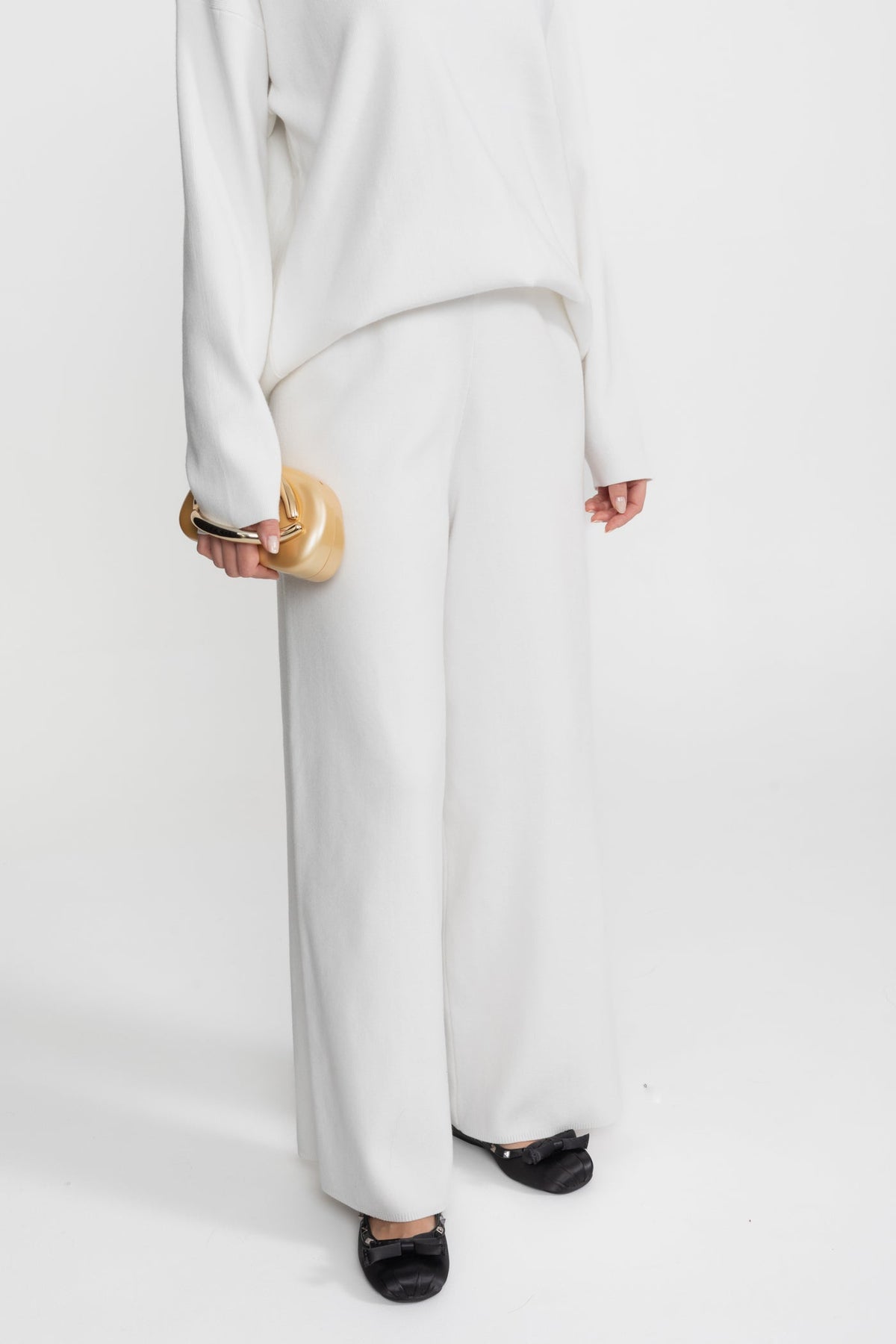 Knit Lounge Top and Straight Leg Trousers Set – White – view 8