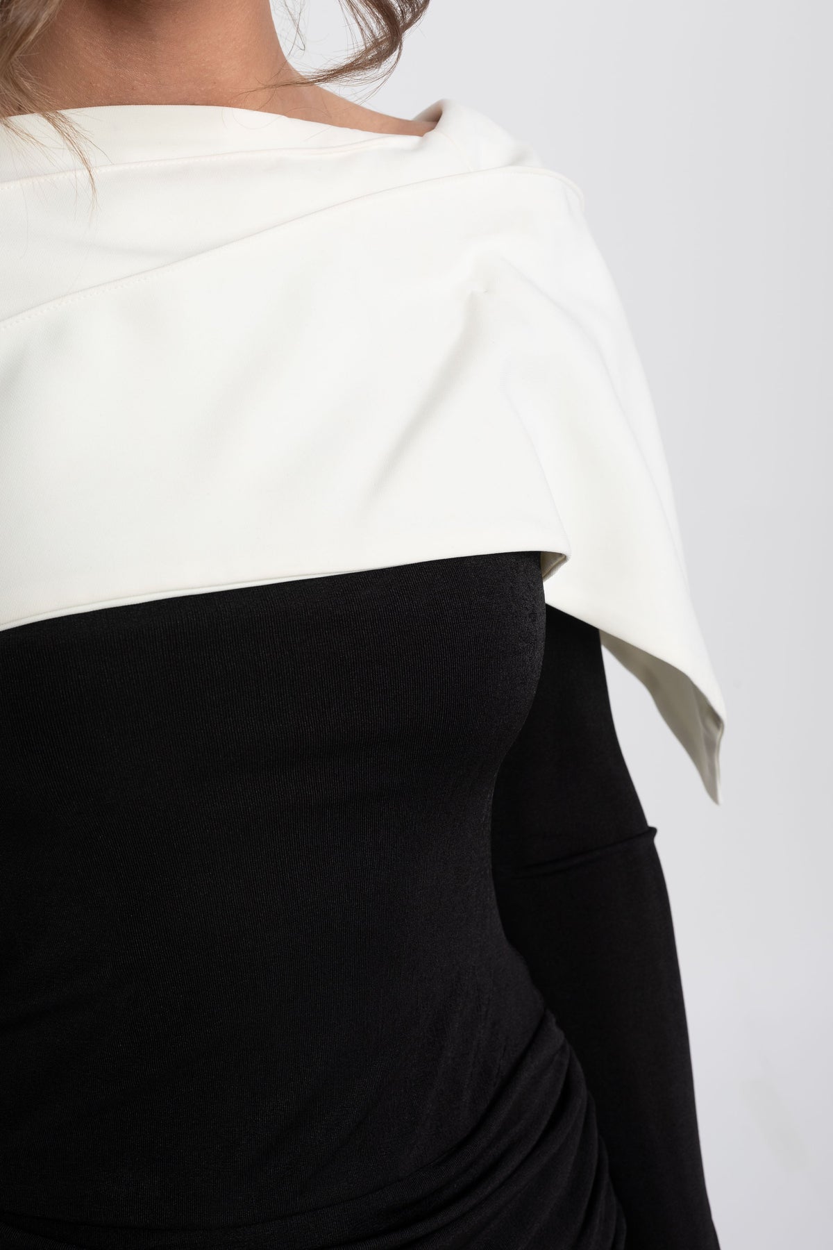 Ruched Wrap Top, Contrast Cape and Wide Leg Trouser Set – Black – view 7