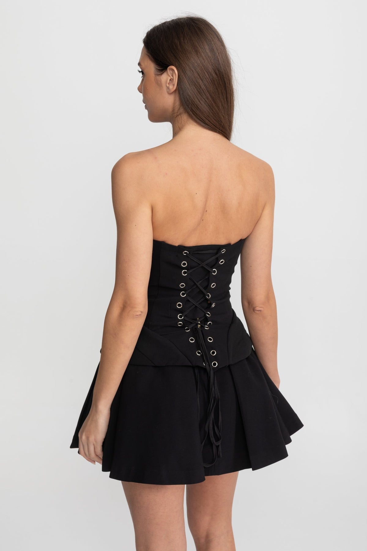Strapless Sculpted Corset Bodice Top with Illusion Insert – Black – view 4