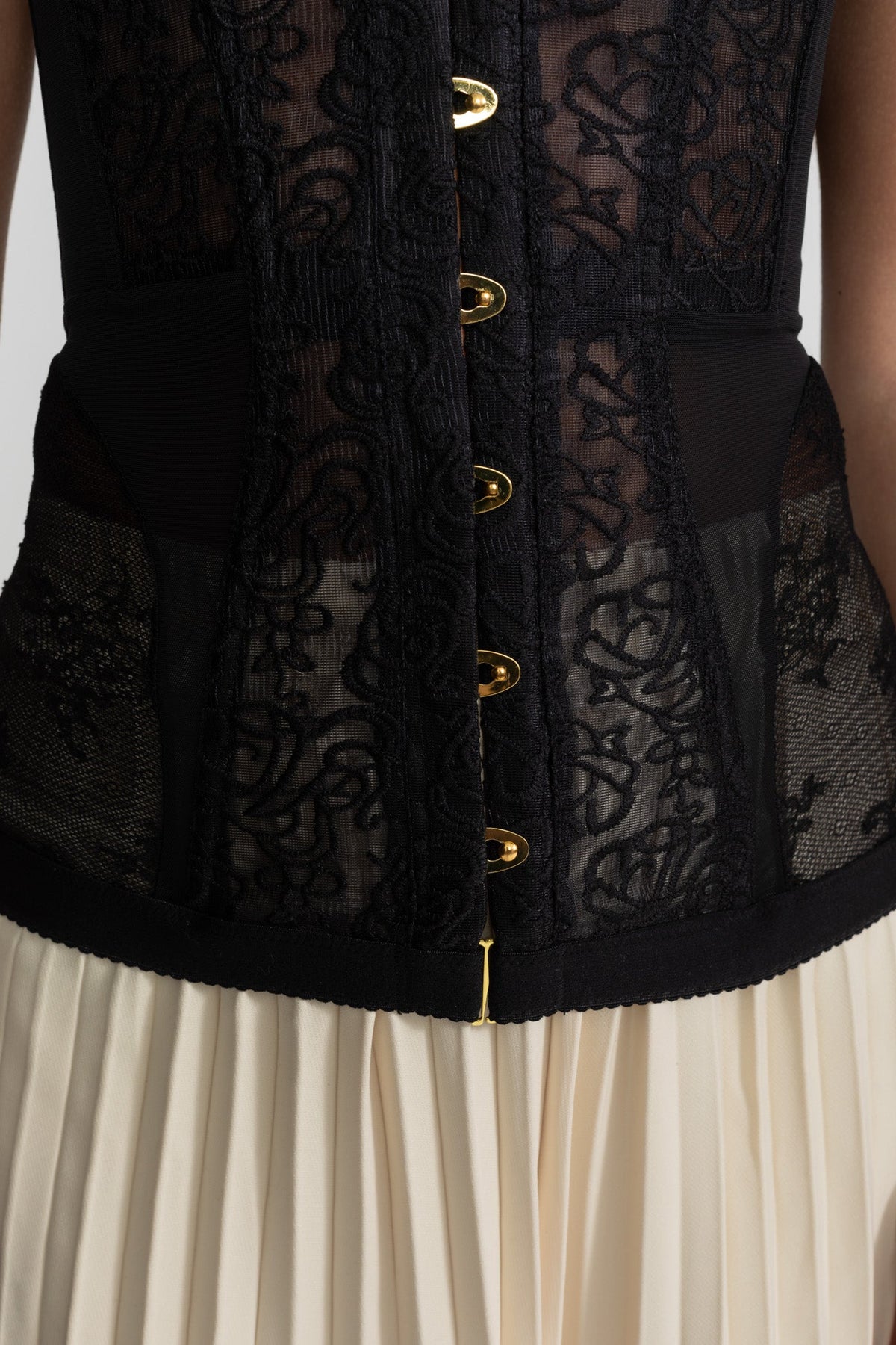 Strapless Lace Corset Top with Boning and Front Hook Closure – Black – view 7