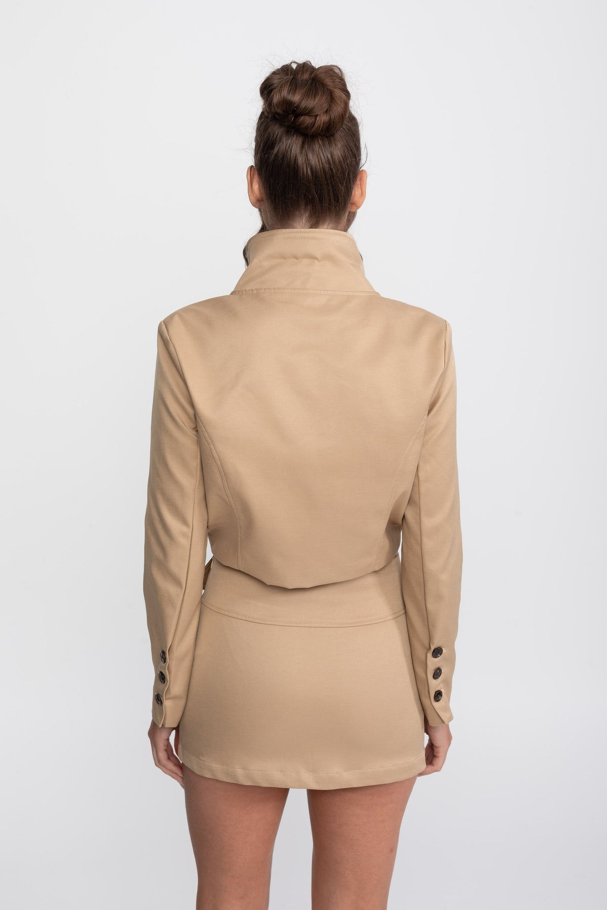 Double-Breasted Cropped Jacket and Mini Skirt Co-ord Set – Khaki – view 13