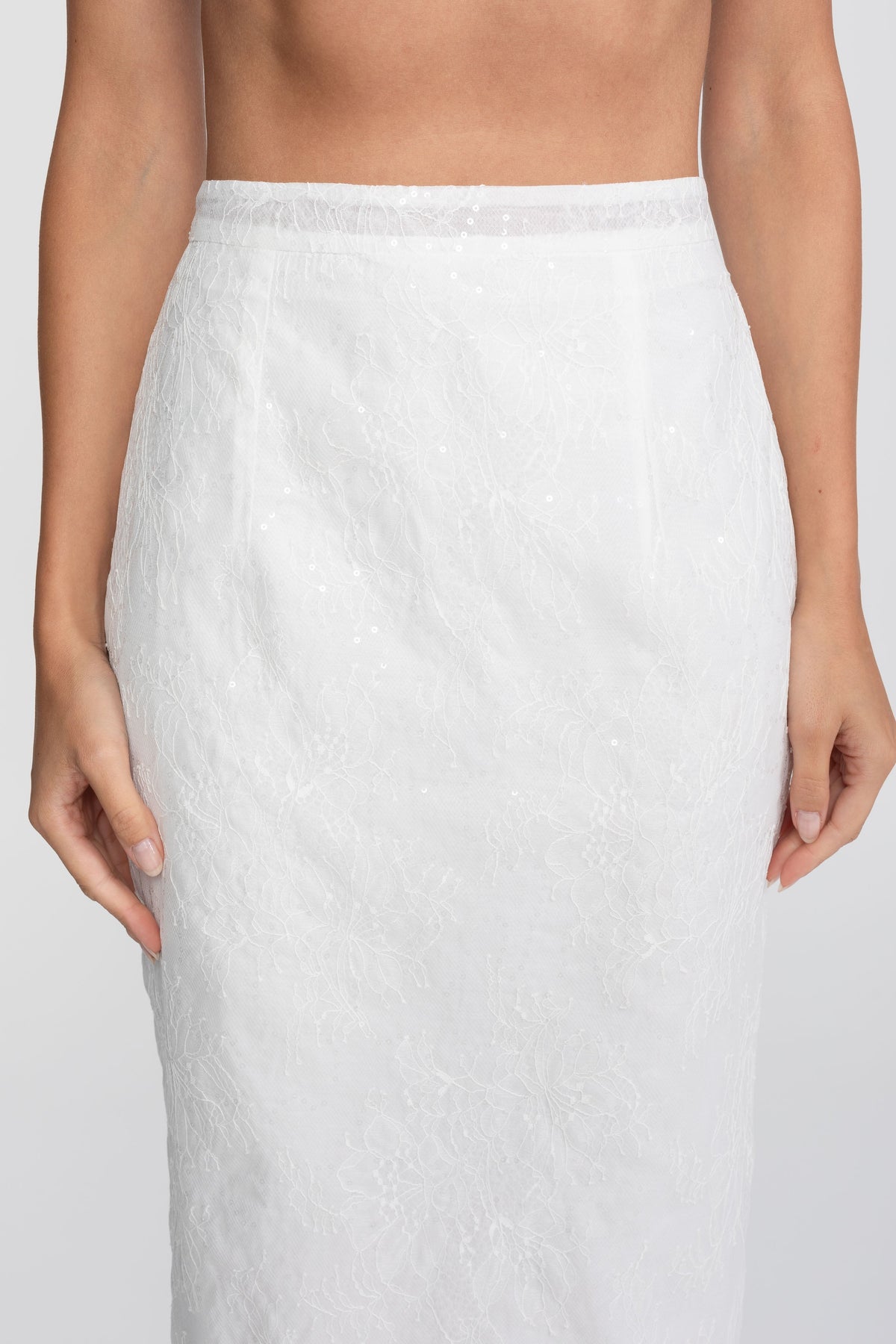 Sequin Off-Shoulder Peplum Top and Pencil Midi Skirt Set with Ribbon Bow – White – view 7