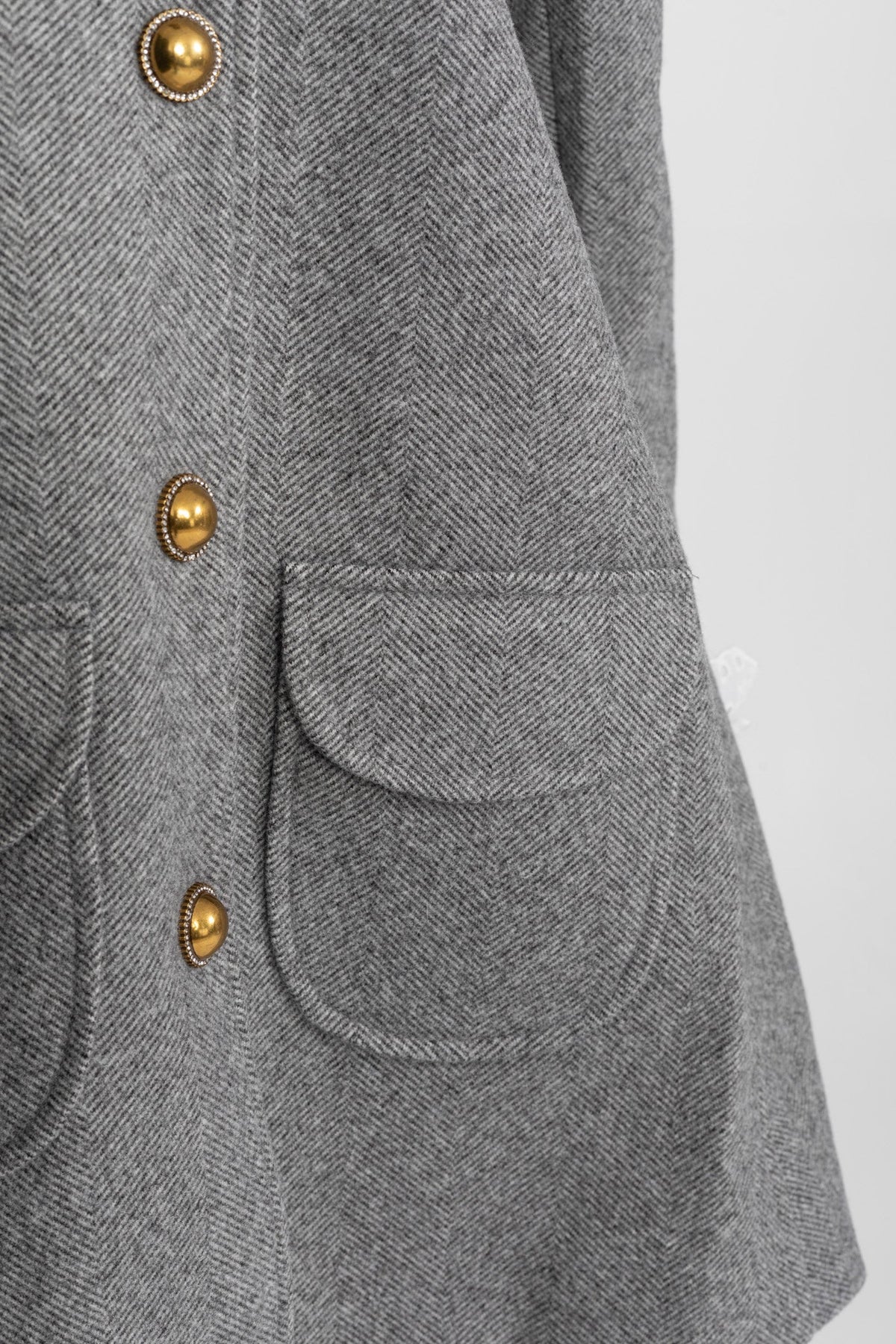 Flared Mini Coat with Pearl-Embellished Lace Collar – Grey