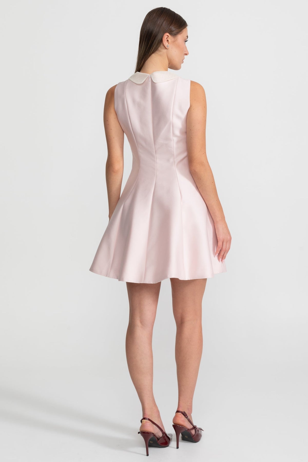 Peter Pan Collar A-Line Mini Dress with Lace Bib – Blush Pink