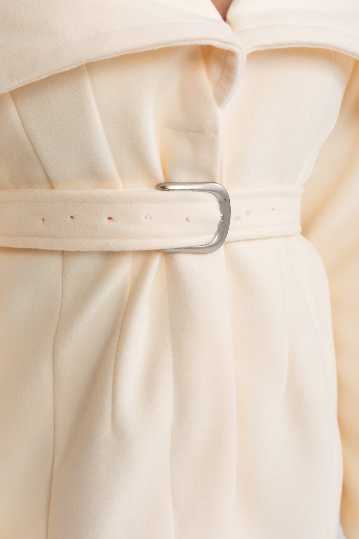 Longline Wool Blend Coat with Detachable Cape Collar and Belt – Ivory – view 5