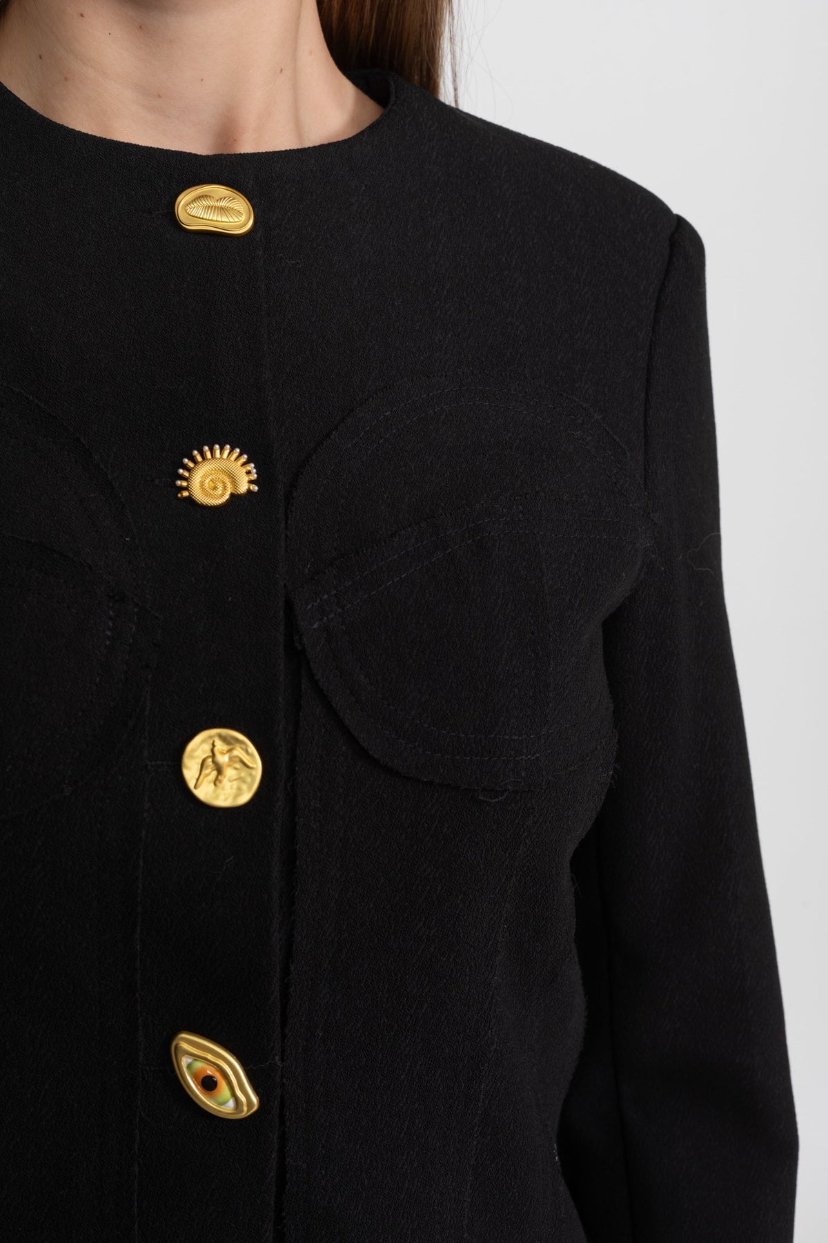 Structured Jacket and Midi Skirt Co-ord Set with Gold Buttons – Black – view 6