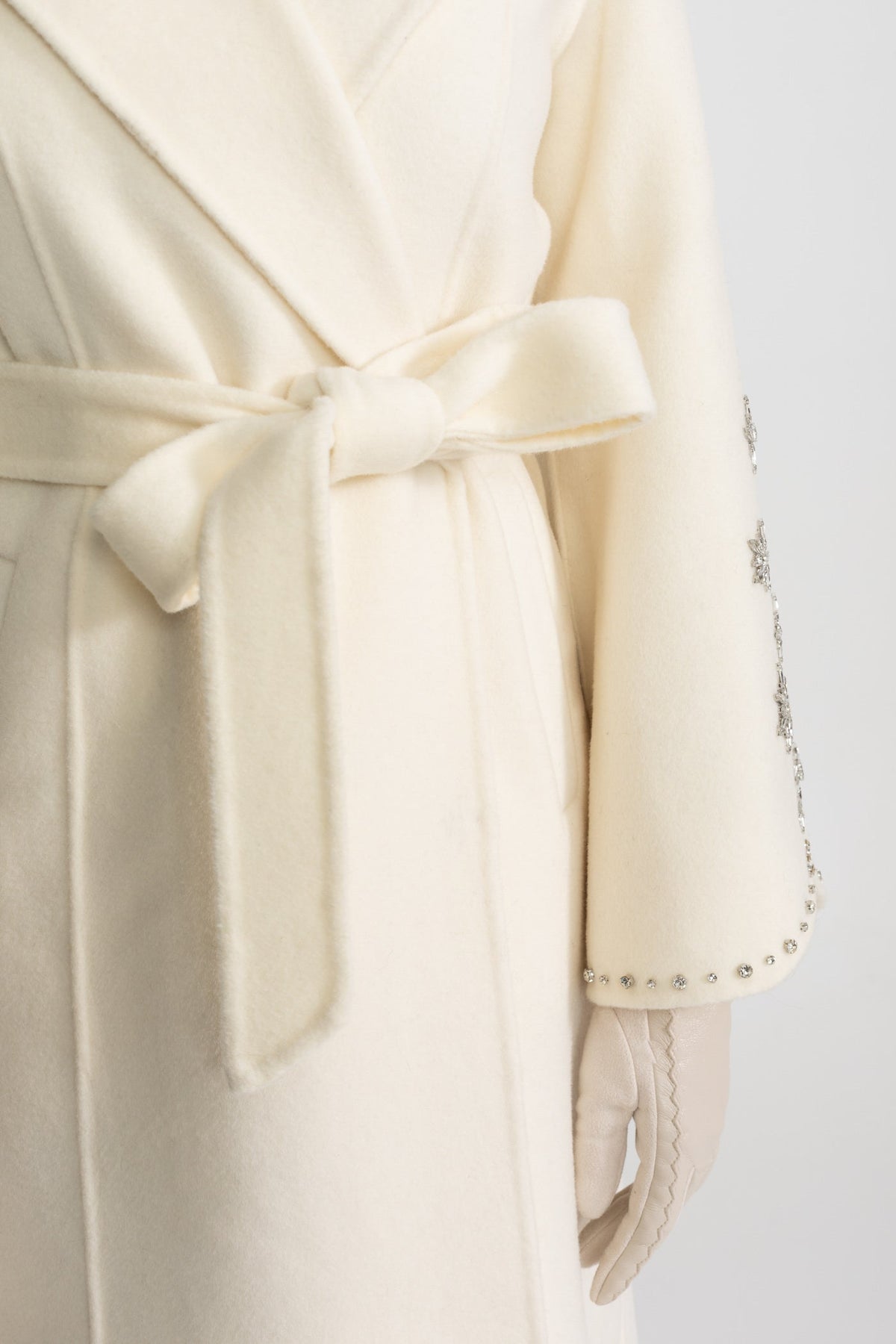 Crystal Embellished Wool Cashmere Wrap Coat – Ivory
